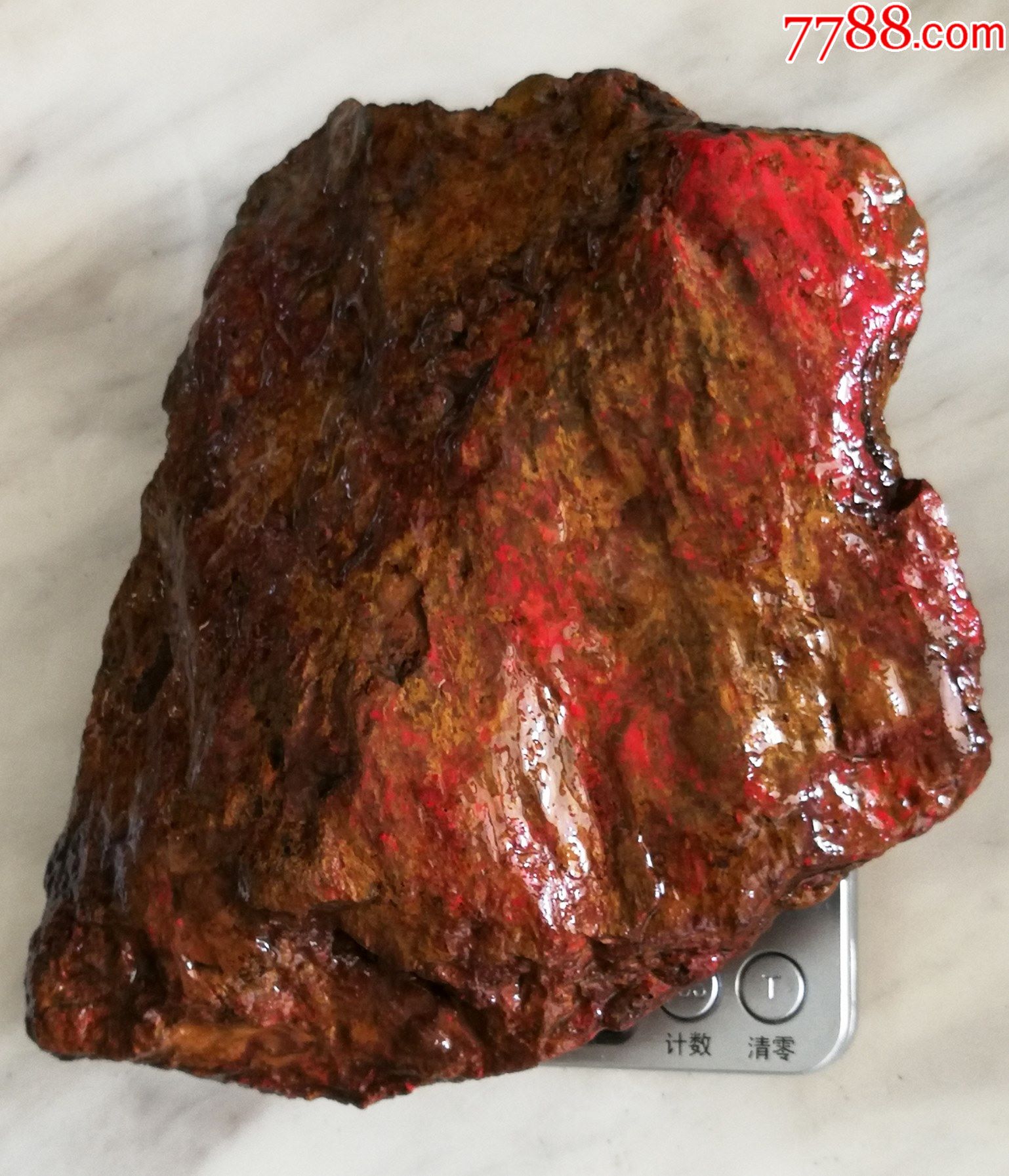 昌化田黄鸡血石毛料760g(九十年代老田鸡,软地,手工好刻!