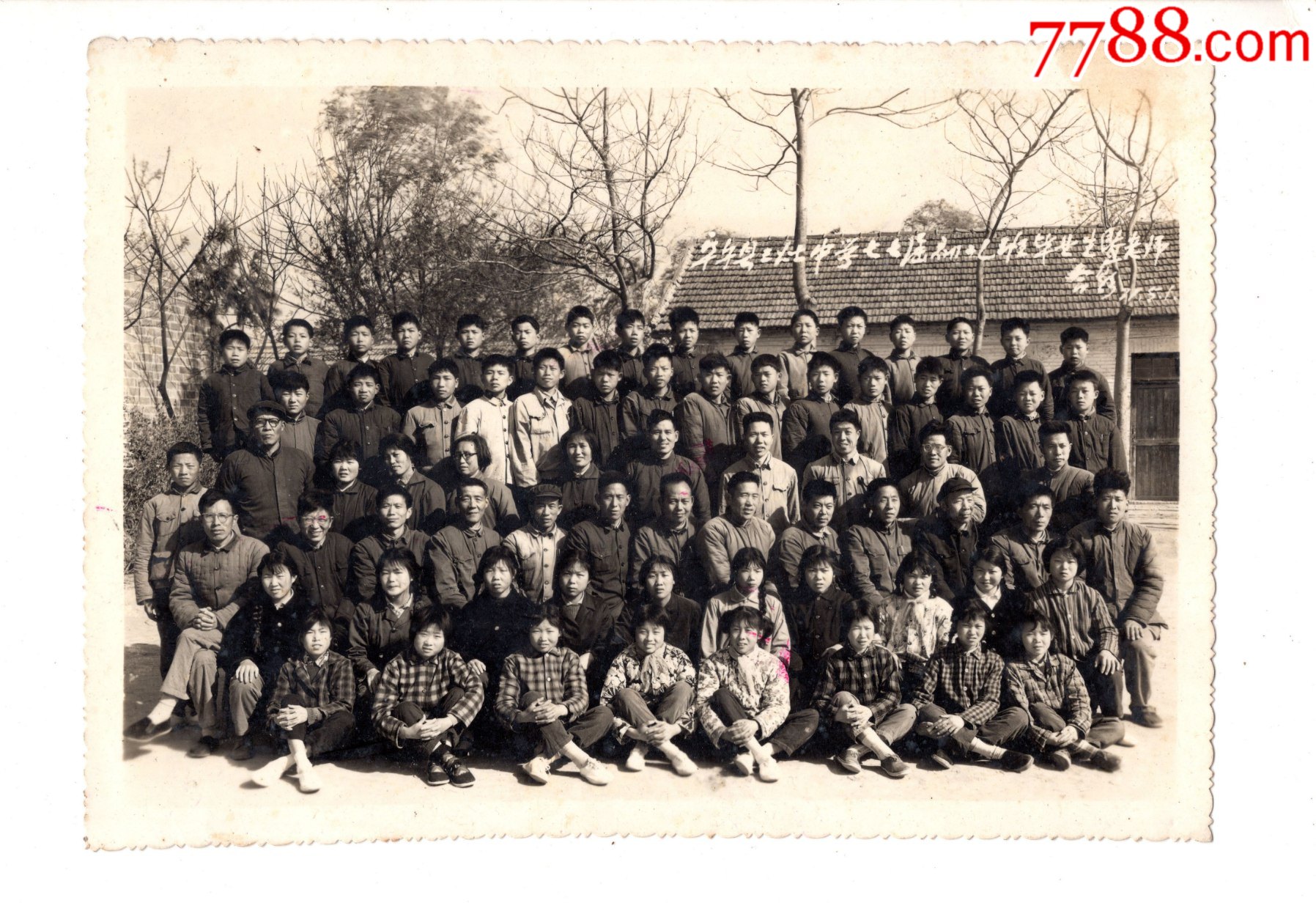 某中学七七届合影老照片字不认识尺寸1611cm