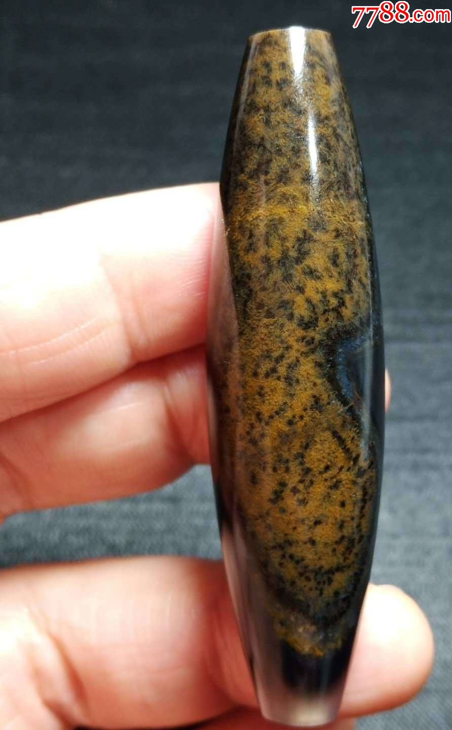 4606豹纹发丝玛瑙青瓷蓝底天珠勒子