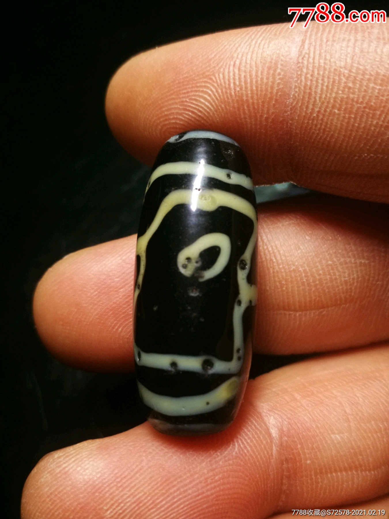 清代老琉璃三眼料器天珠