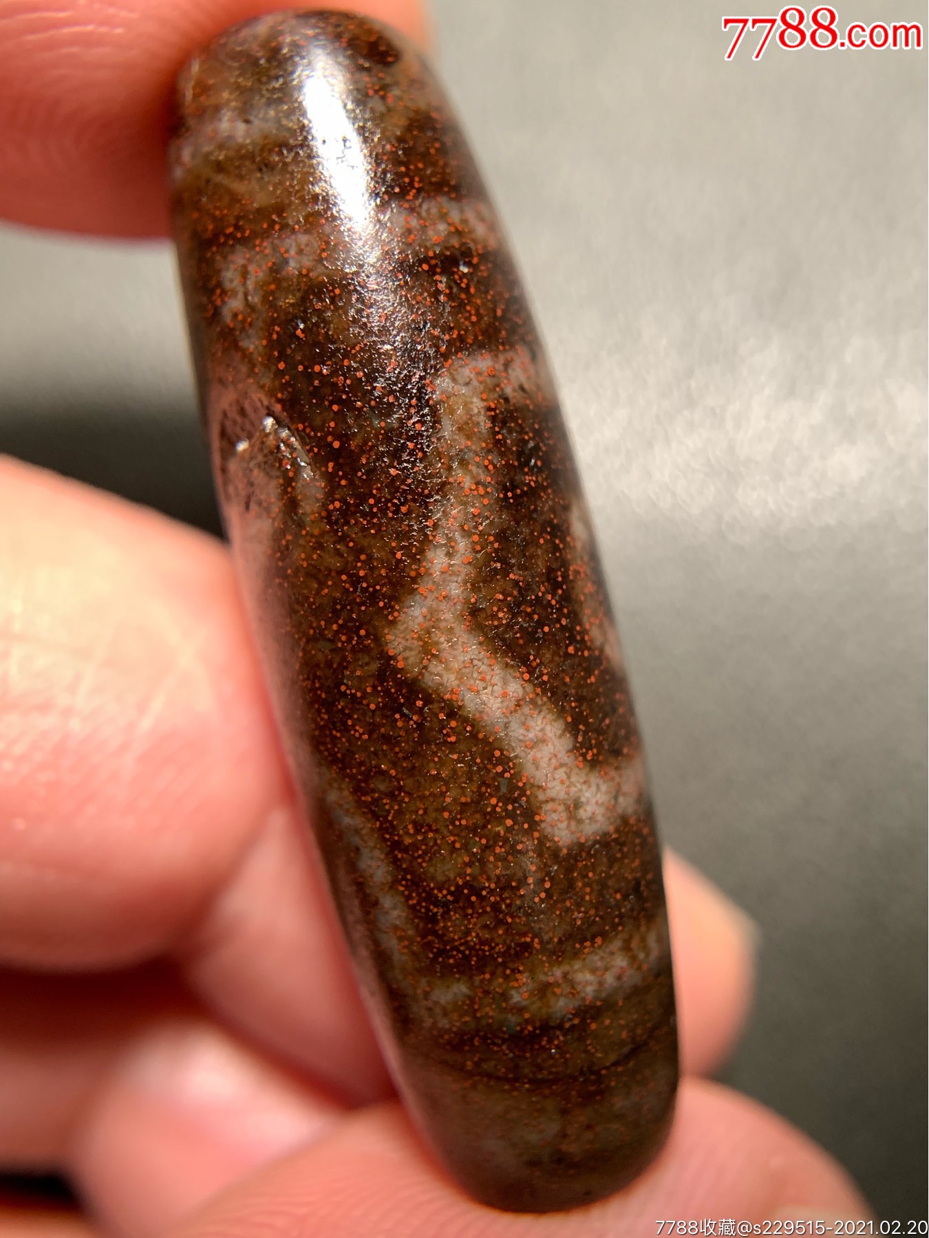藏传象雄满朱砂三眼天珠39*12.2毫米