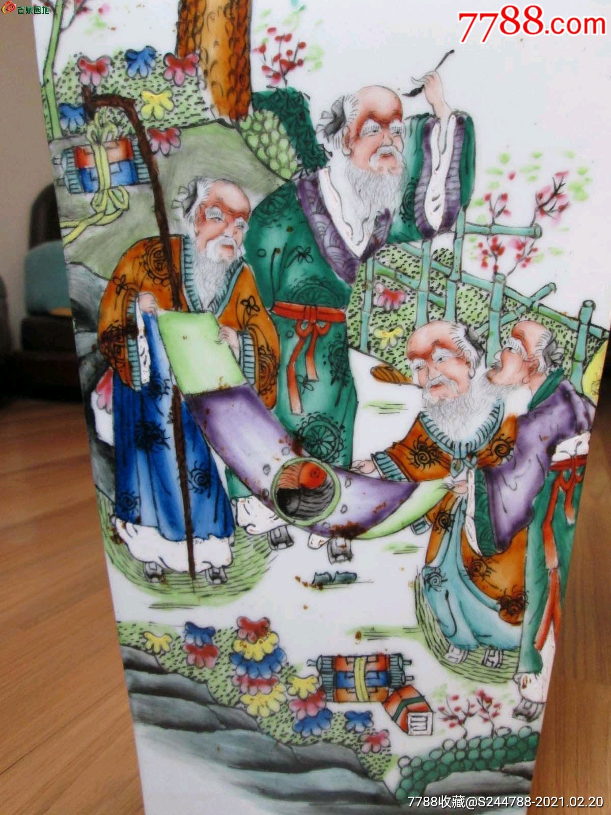 民国名家珐琅彩五老图大方瓶一对