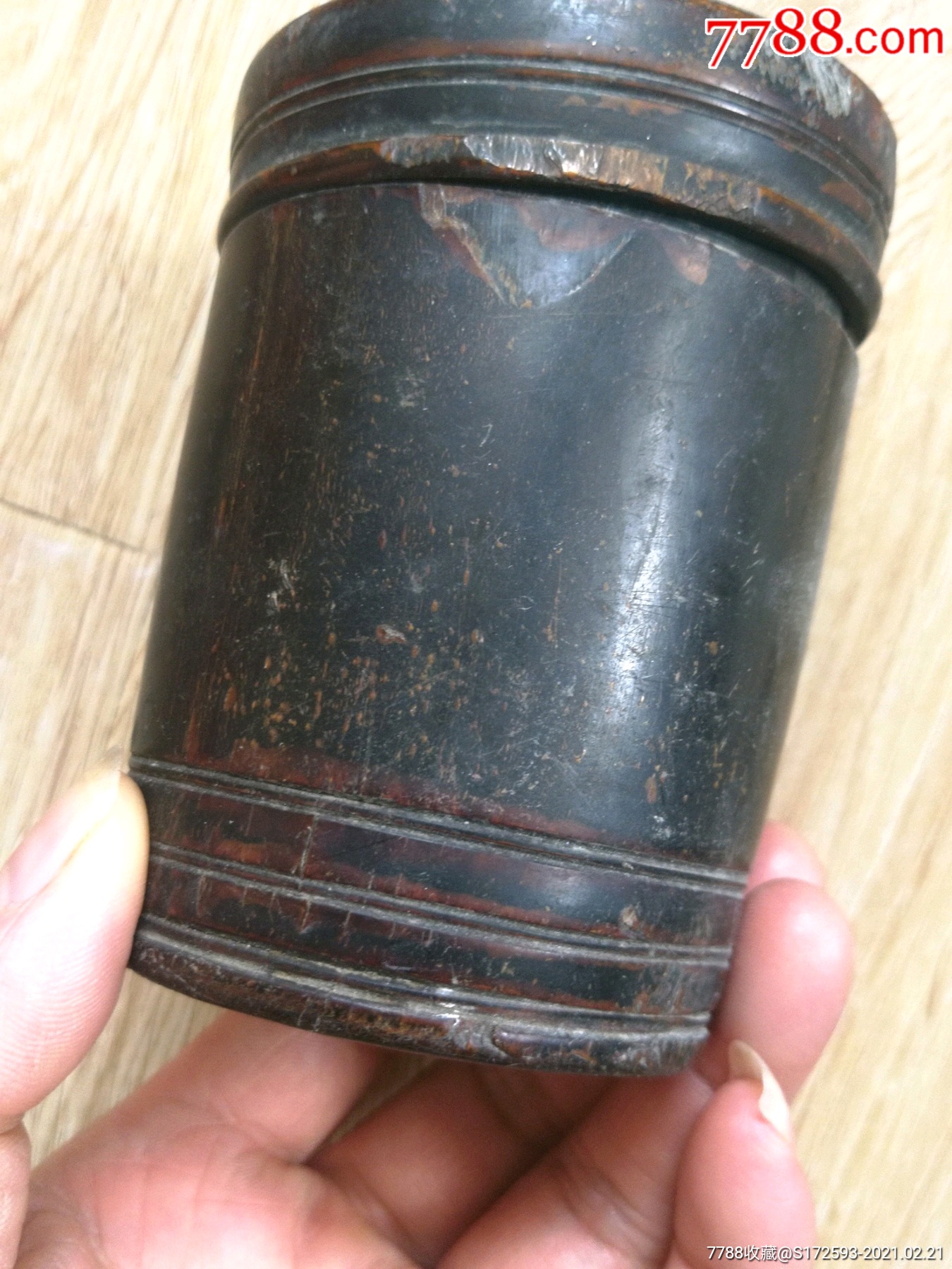 清代牛角老烟膏盒以前装大烟的