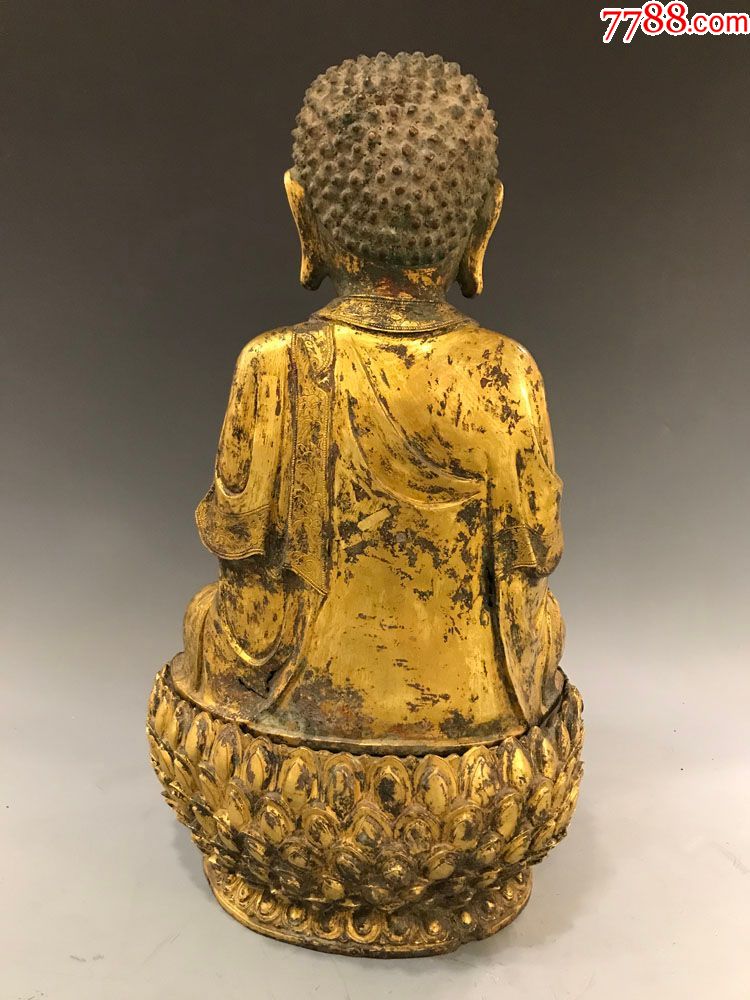 古董老佛像古代铜佛像传世明代铜鎏金释迦牟尼佛造像老货如来佛
