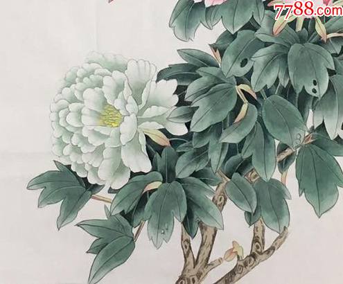 【保真】云轩,毕业于天津美术学院工笔斗方牡丹花鸟《花开富贵》