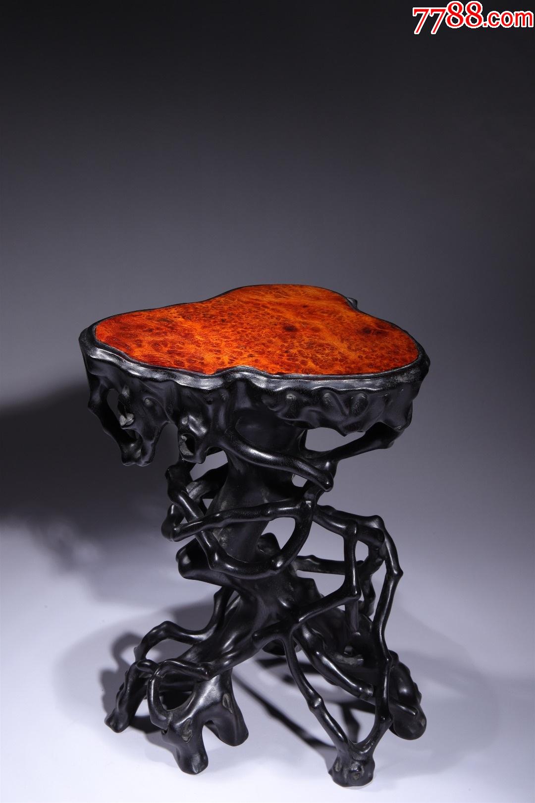 旧藏紫檀镶樱木榴根雕底座