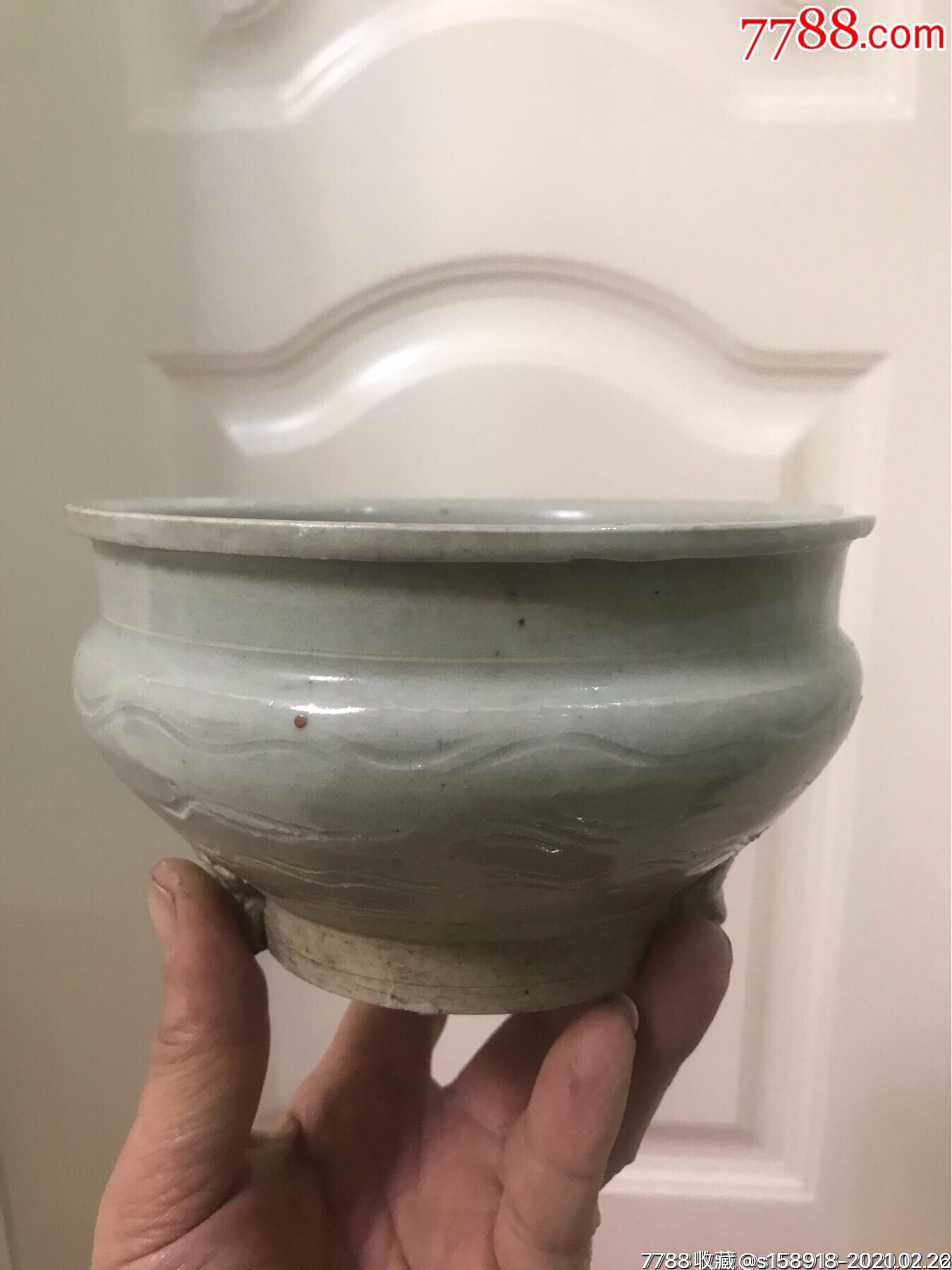 明清影青水波纹三兽足香炉_青白瓷/影青瓷_第1张_7788钱币网