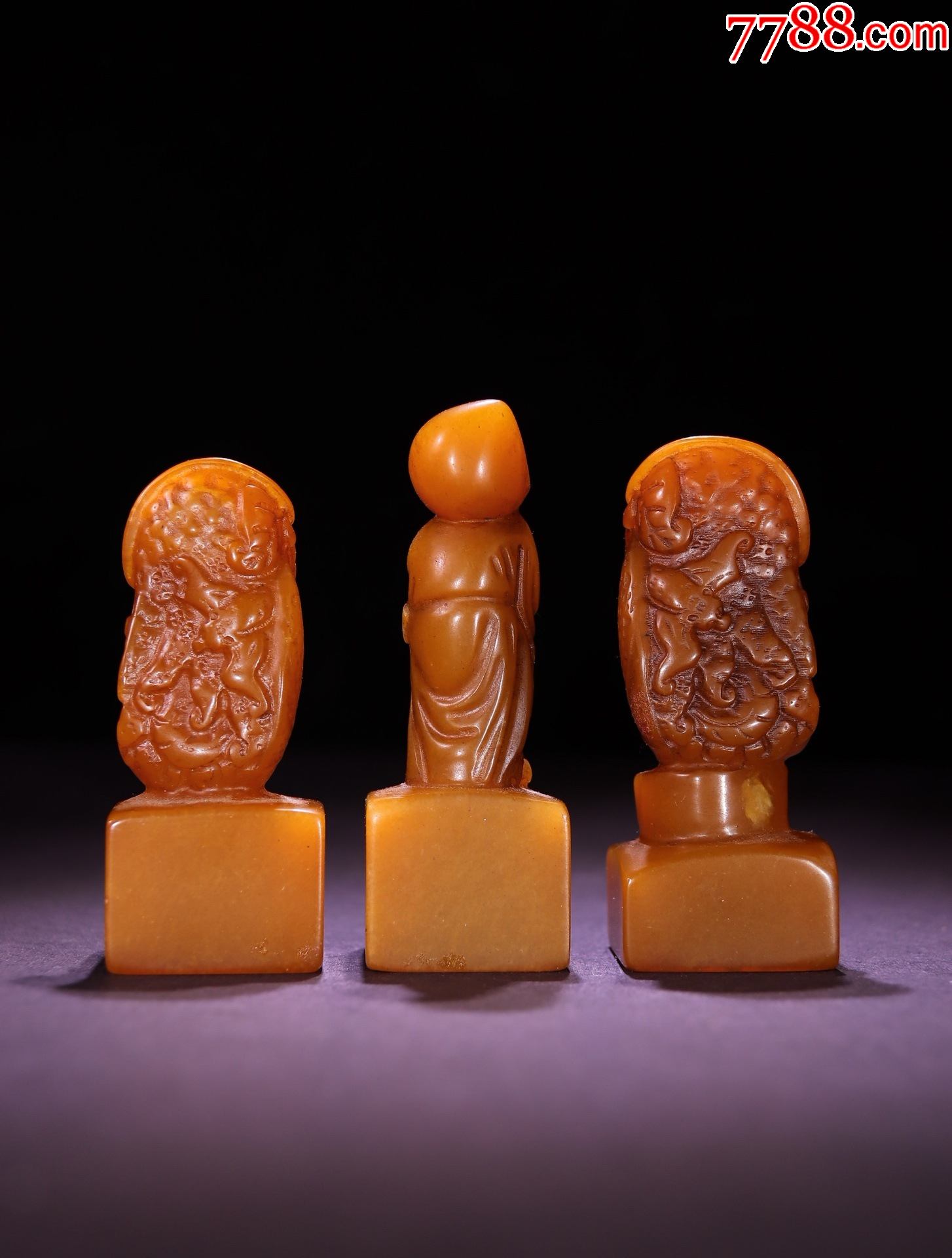 旧藏田黄石福寿罗汉扭印章一套a110s25f