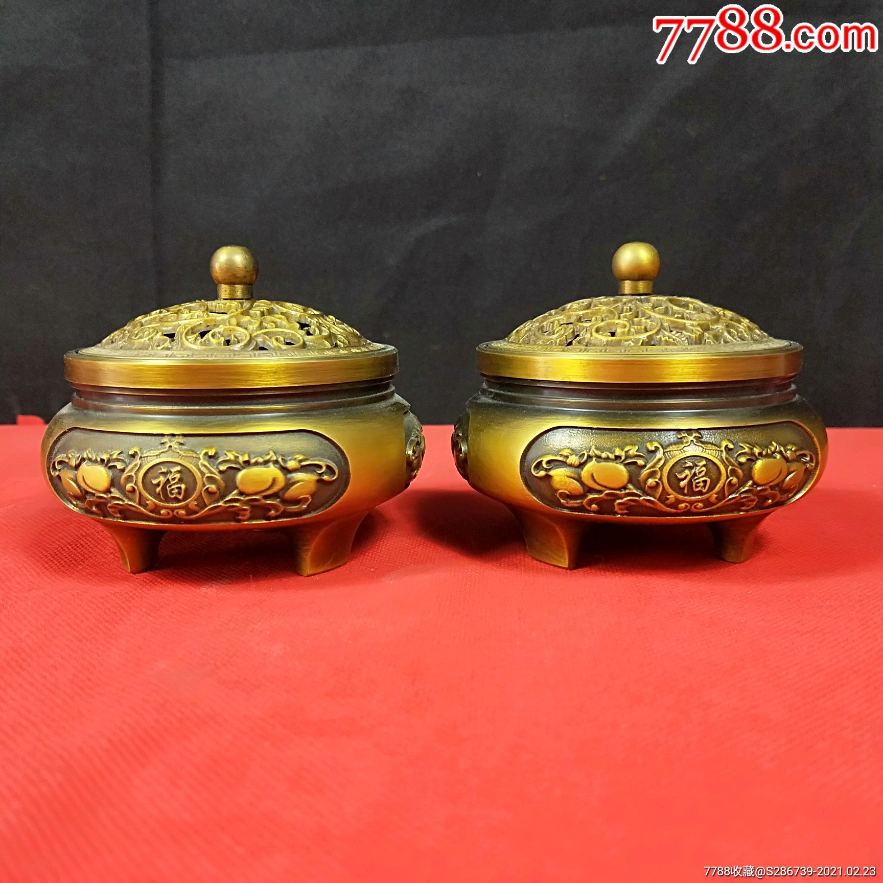 乡下收到铜鎏金福禄寿熏香炉一对,做工精细品相一流,尺寸8*10厘米
