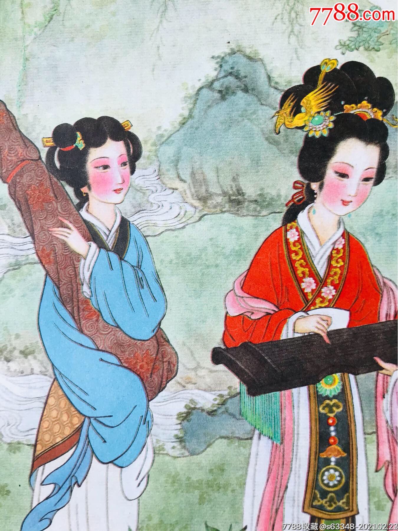 古代仕女—试琴,作画,戏鹤,弈棋四张画一起走.