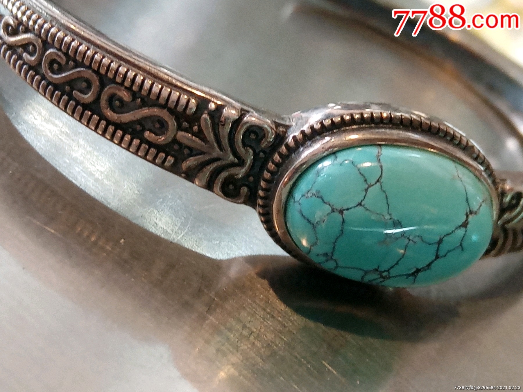 纯天然绿松石精品镶嵌手镯