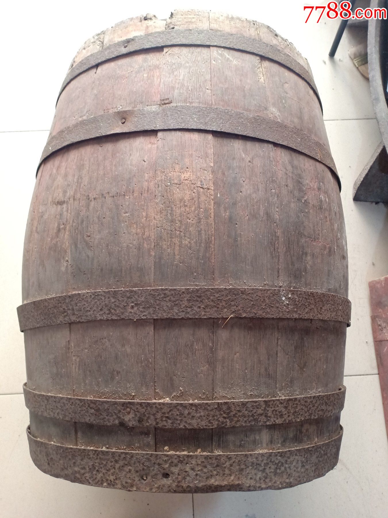 晚清德商谦信洋行,老木桶,酒桶或染料桶,带英文标,尺寸60*45cm