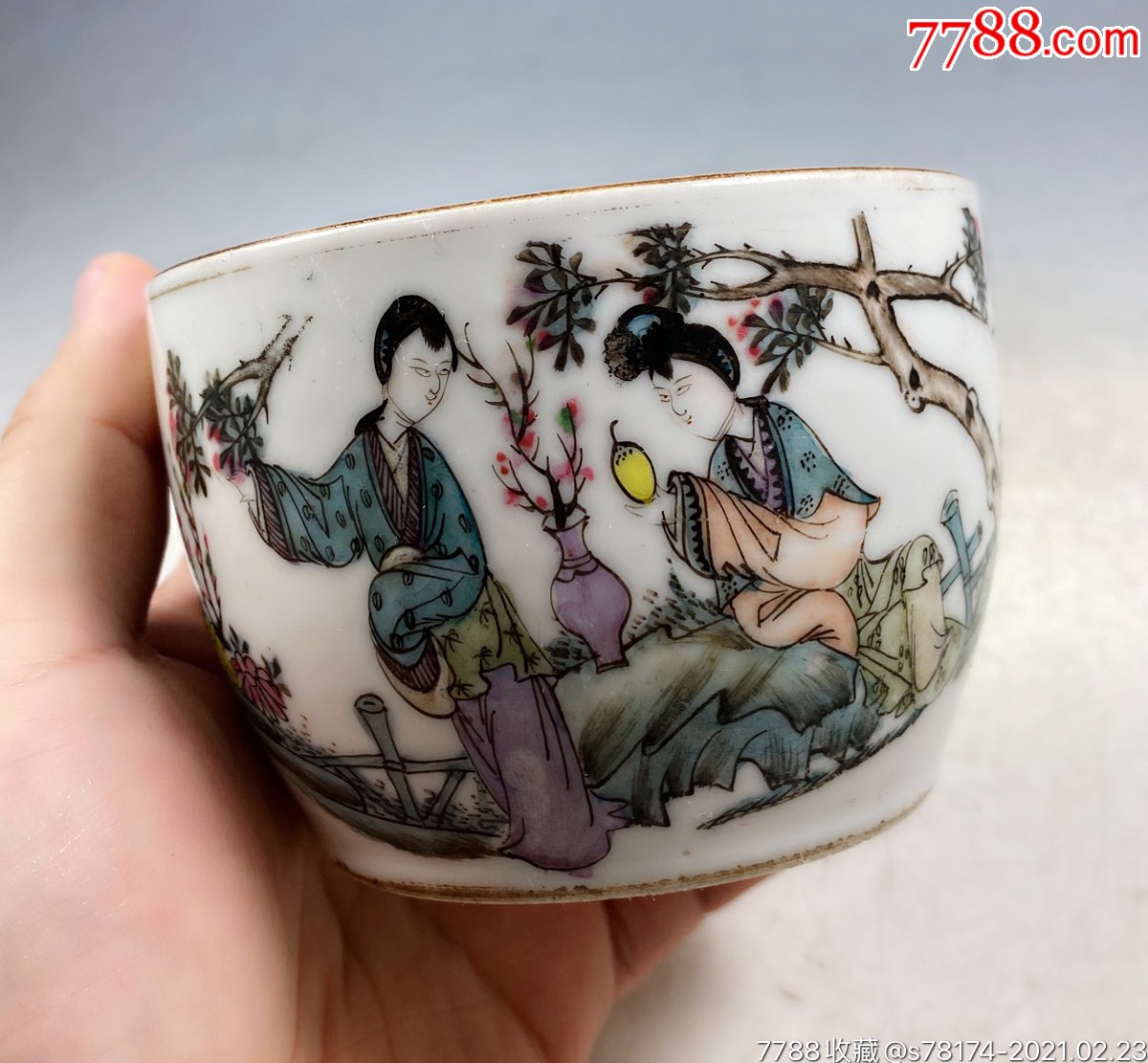 民国名家胡子林作品细路桃花美人粉彩罐全品