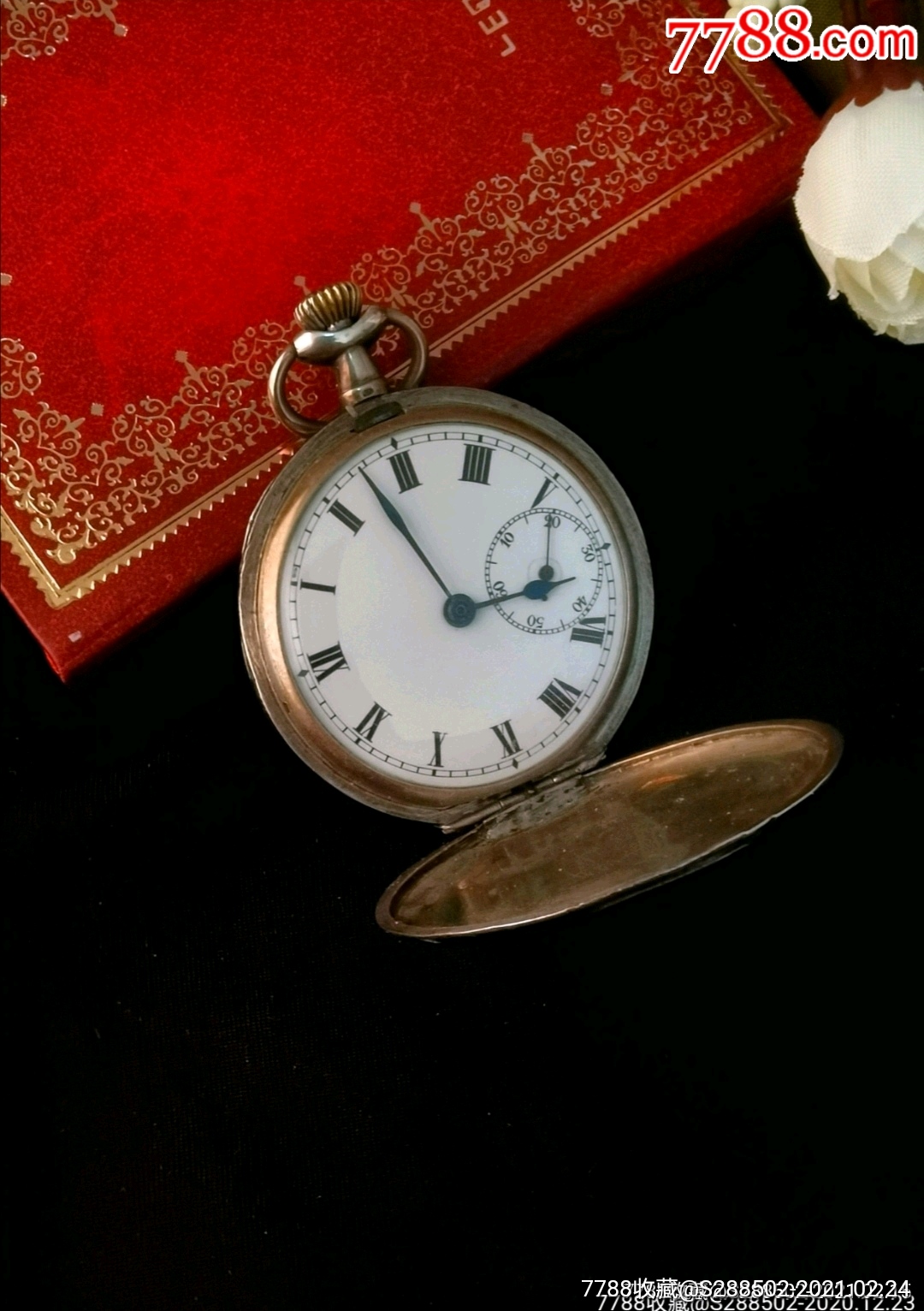 a1443特殊表古董ancre16钻宝石机芯乌银金花怀表