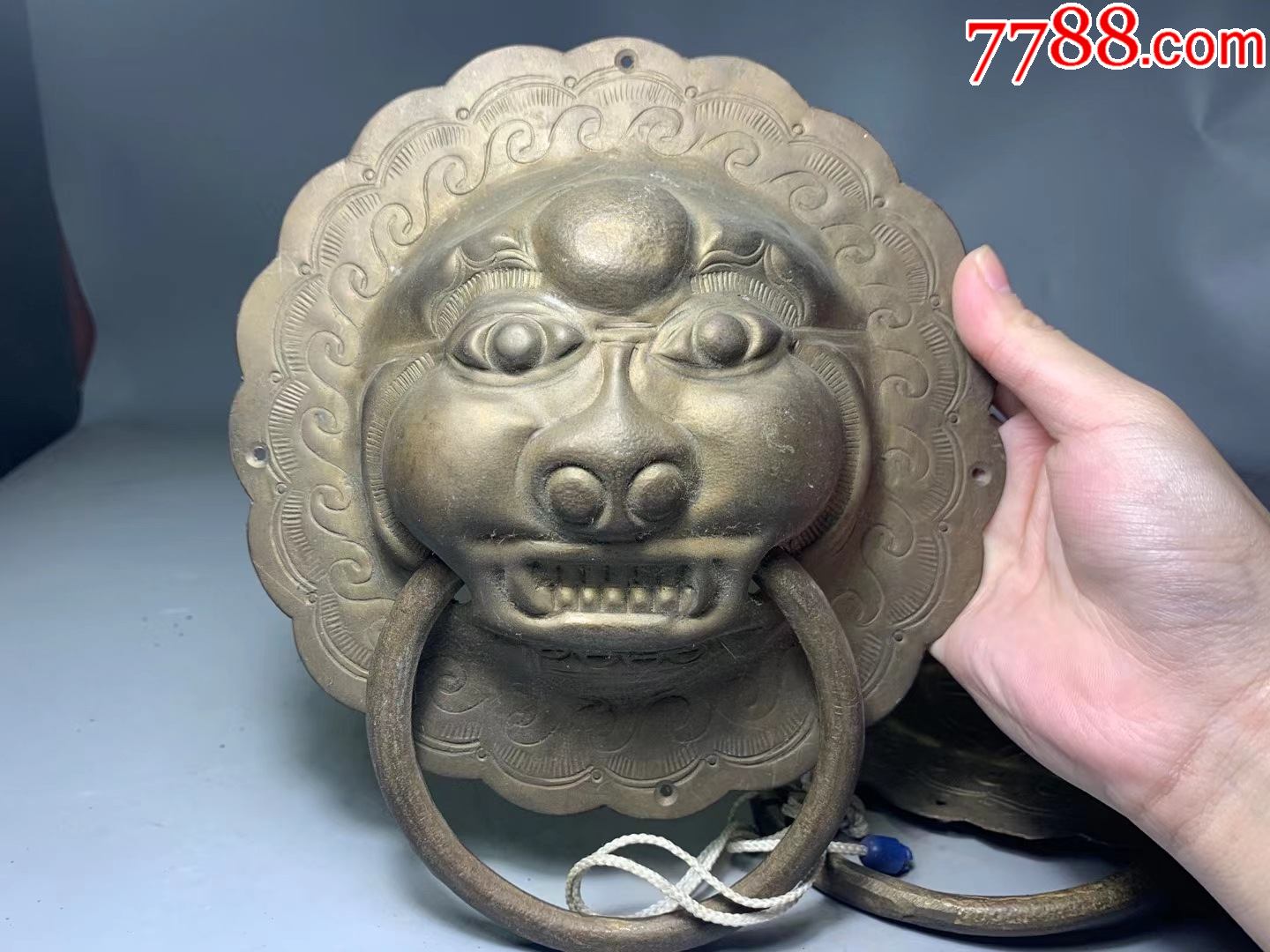 民国特大号黄铜狮子头门环一对_铜杂件_图片价格_收藏价值_7788落地钟