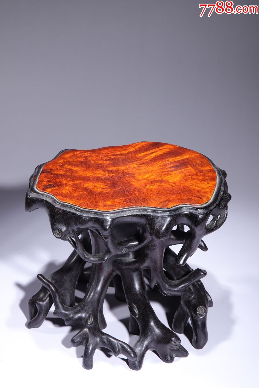 紫檀嵌樱木根雕底座尺寸19x16x15cm