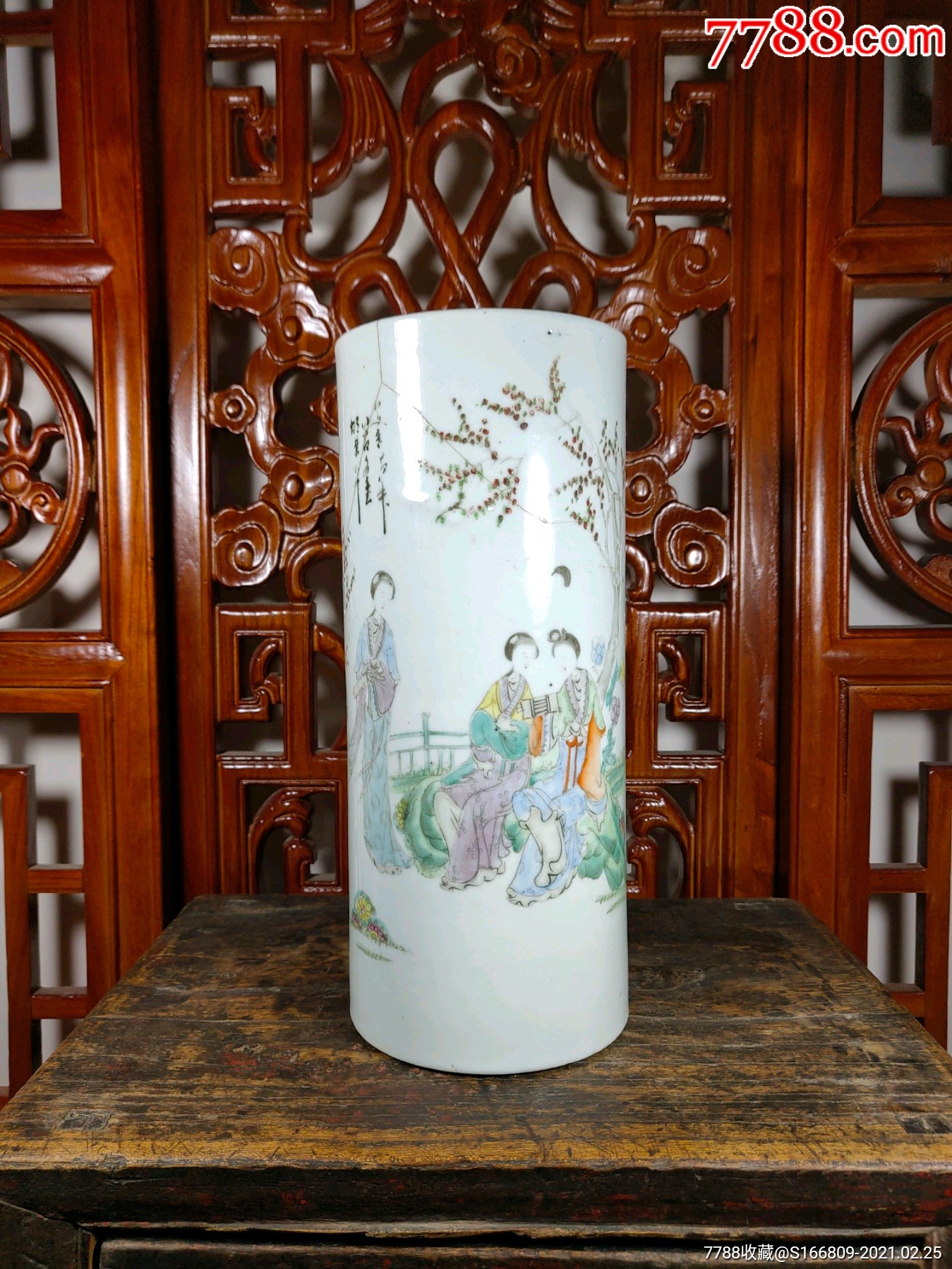 民国粉彩美女人物桃花美女帽筒_彩绘瓷/彩瓷_第1张_7788书籍