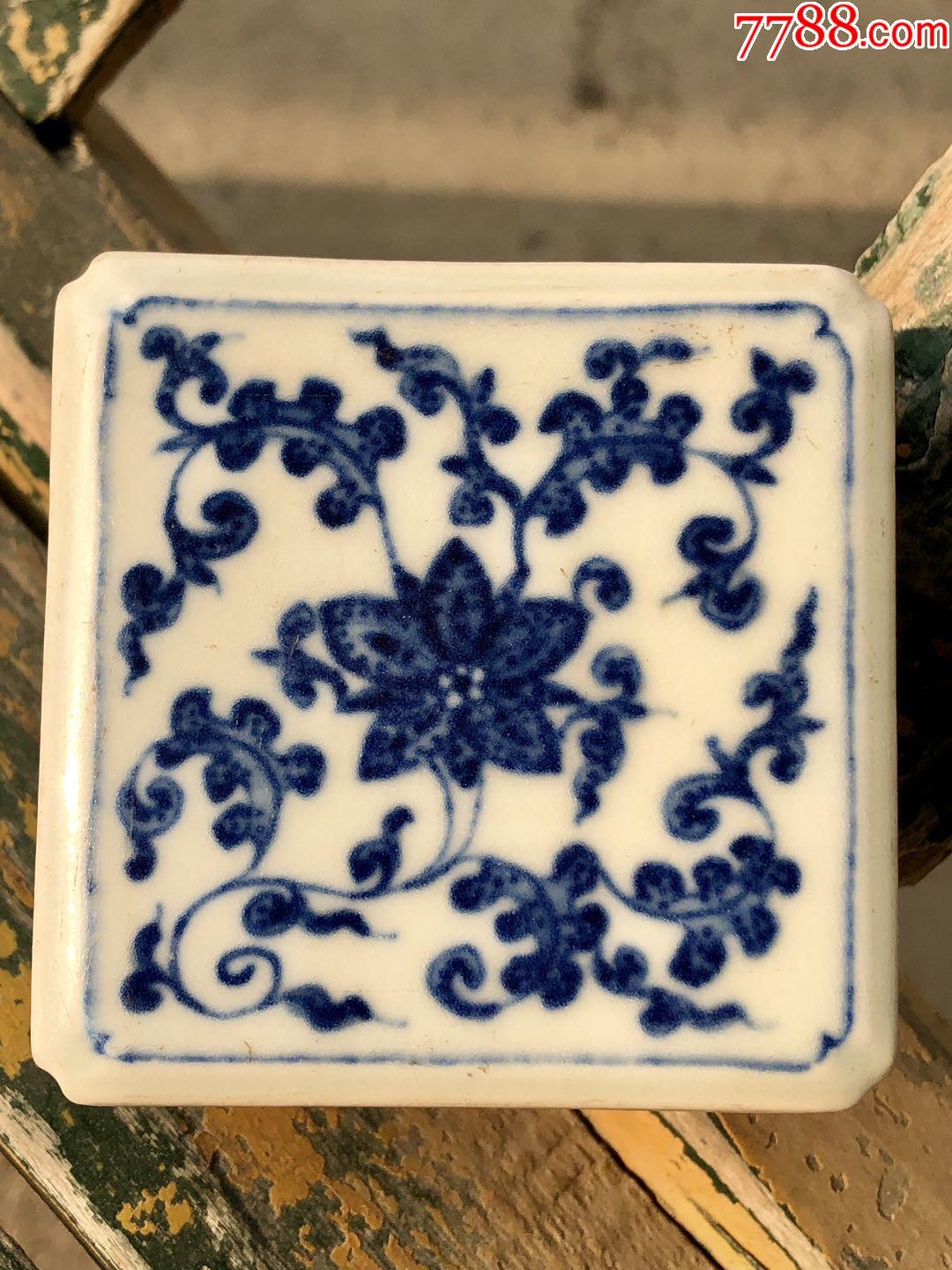 大清乾隆年制青花缠枝西番莲纹镇纸-青花瓷-7788陶瓷