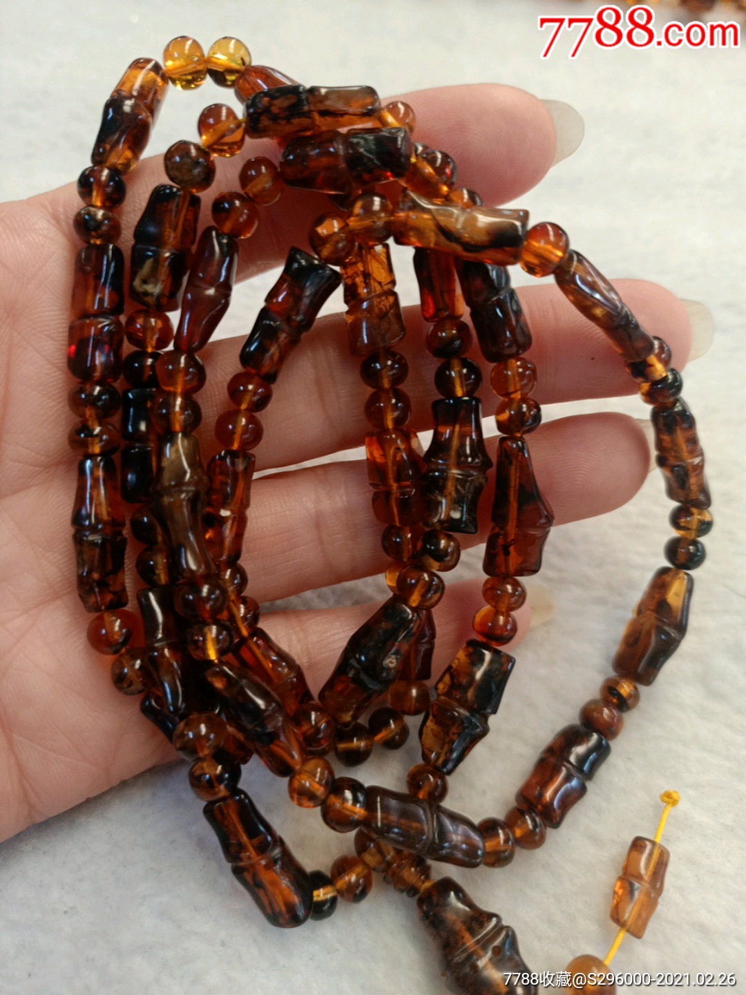 抚顺原矿琥珀竹节项链