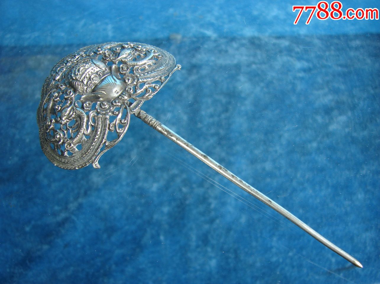 精美工艺粤工清代蝴蝶形双龙银大发簪