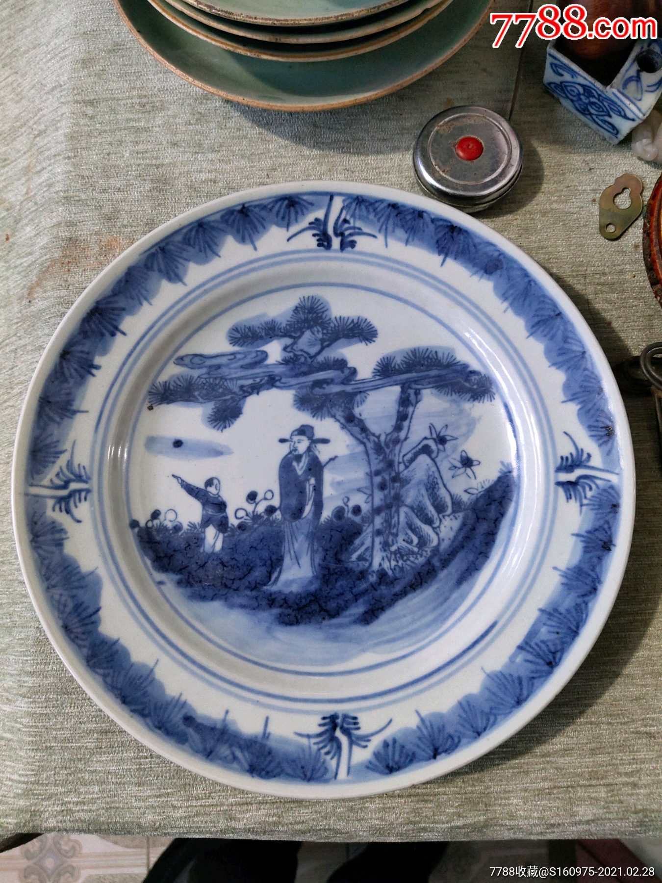 漂亮青花人物双圈盘子唐人诗意211153cm