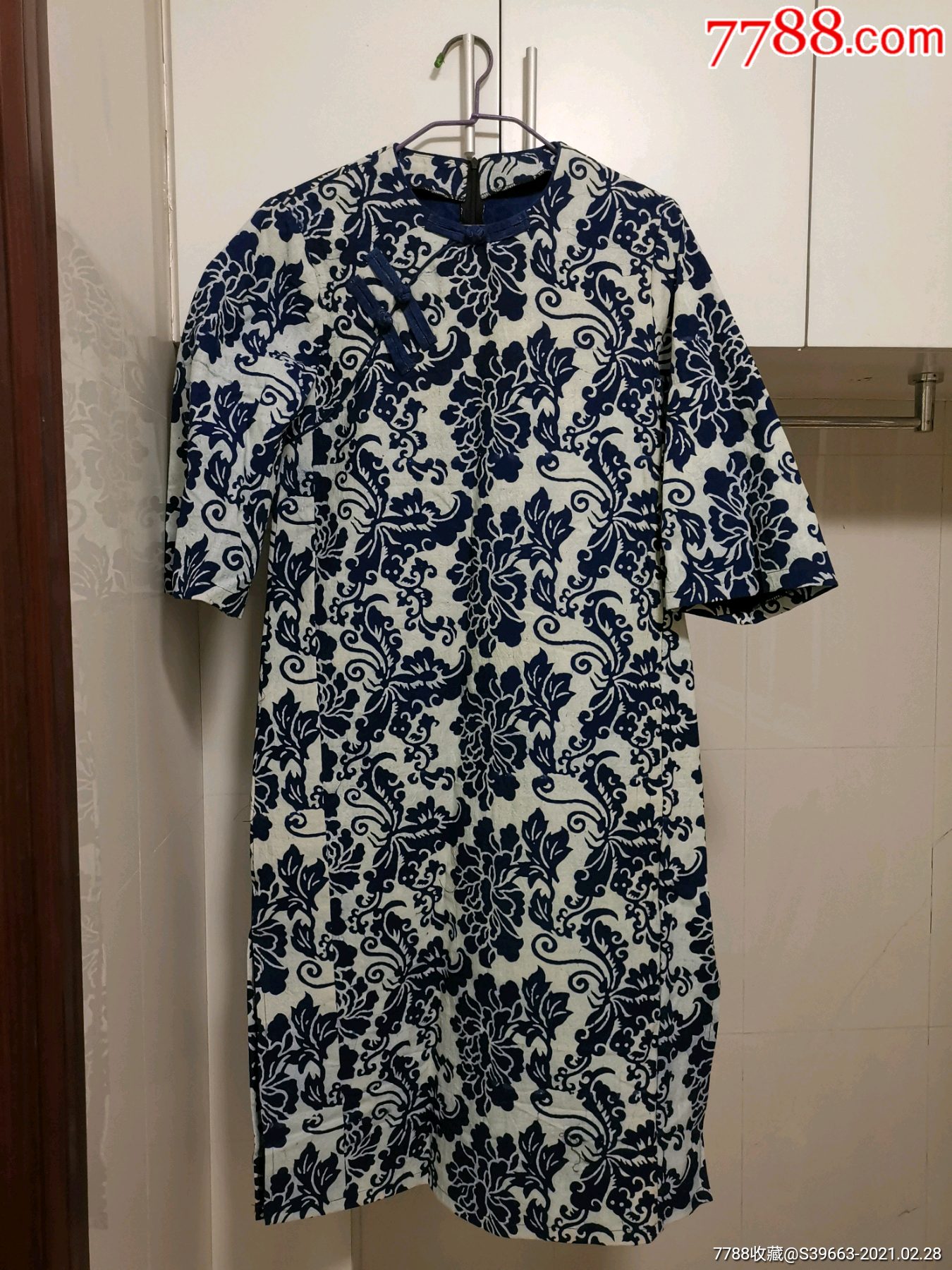 老蓝印花布定制的旗袍