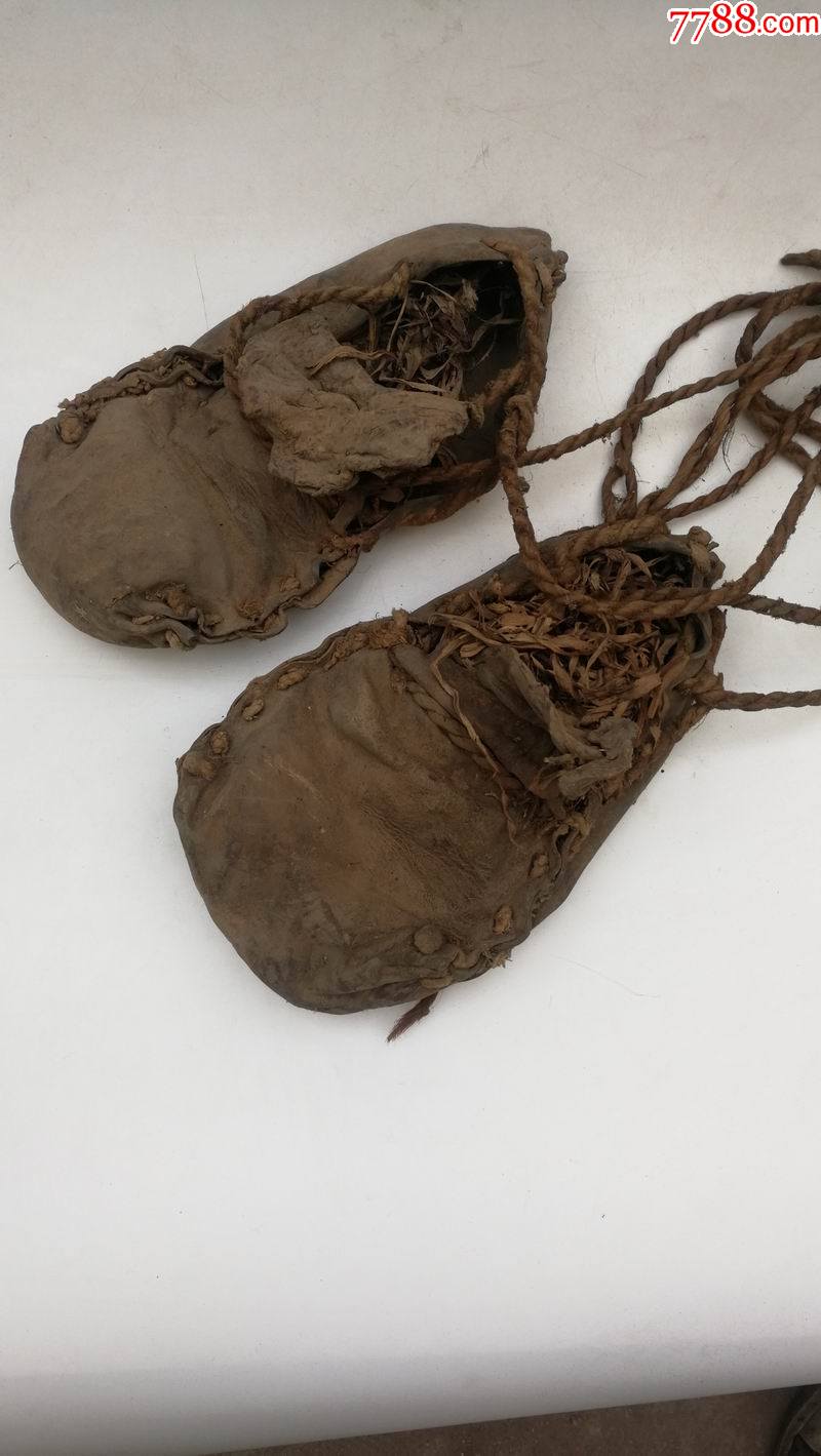 民国或建国初手工皮鞋雨鞋一双靰鞡民俗真品老货