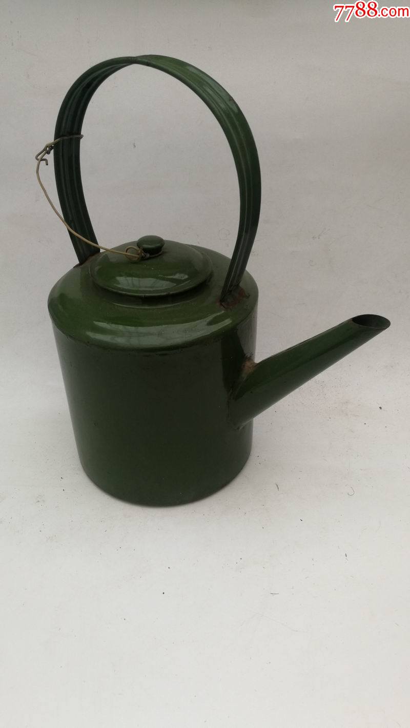 建国初提把绿色搪瓷烧热水壶怀旧真品老货