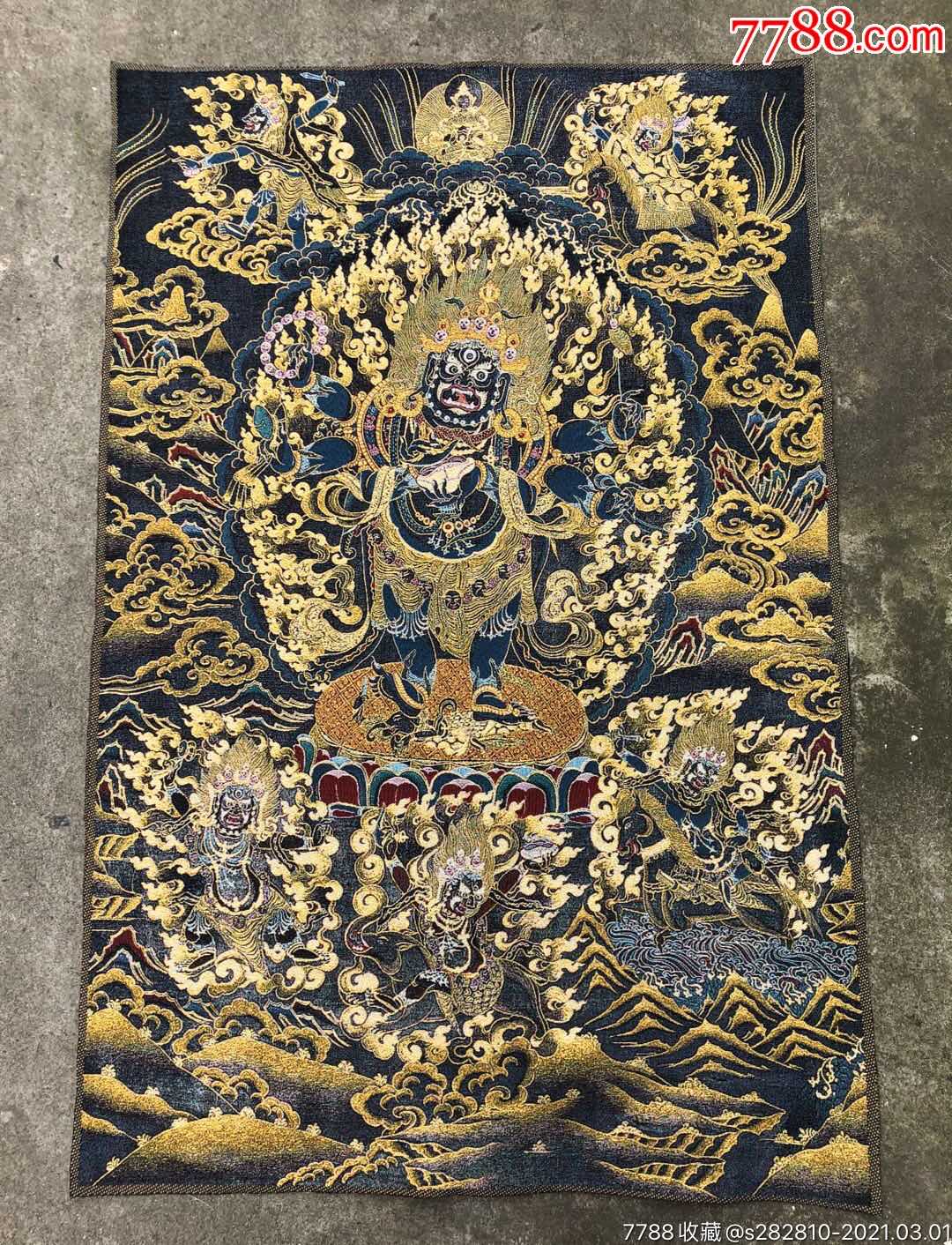 唐卡织锦画大黑天财神