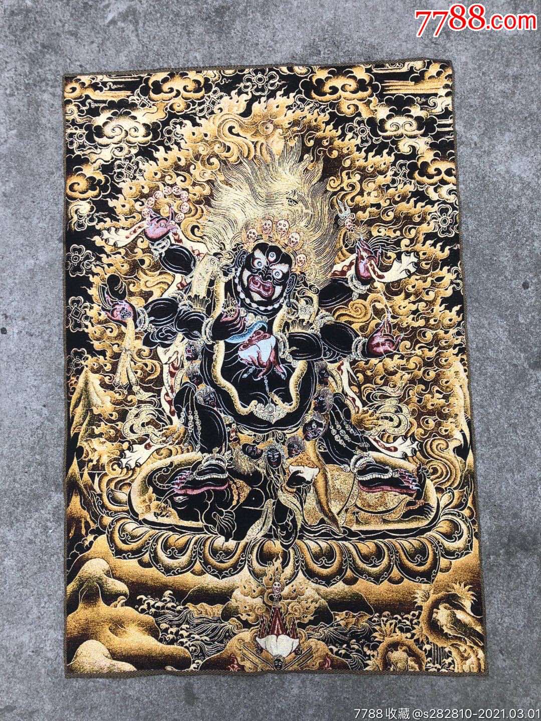 唐卡织锦画大黑天财神