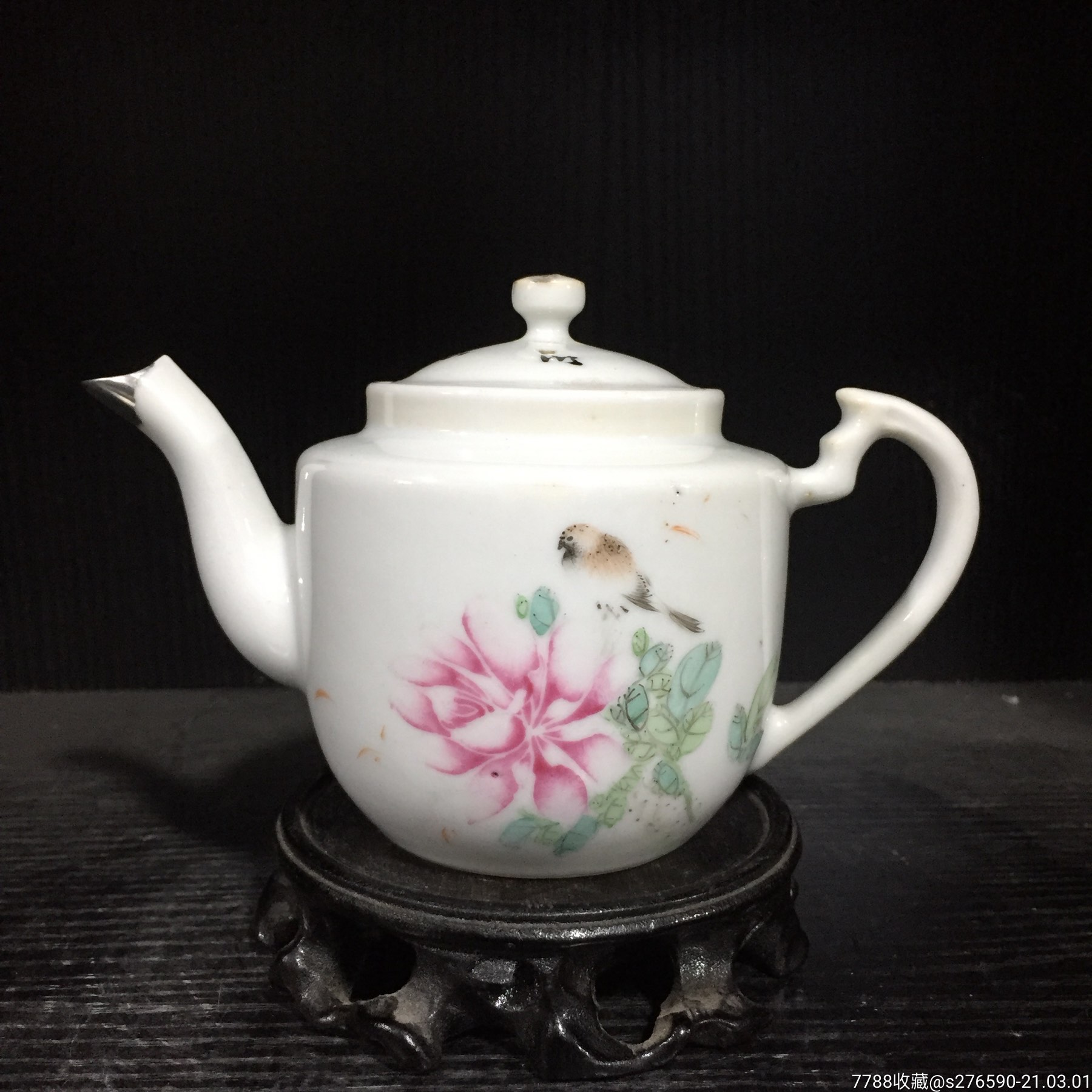 仙槎浅降彩花鸟纹端把壶执壶江西映月轩品