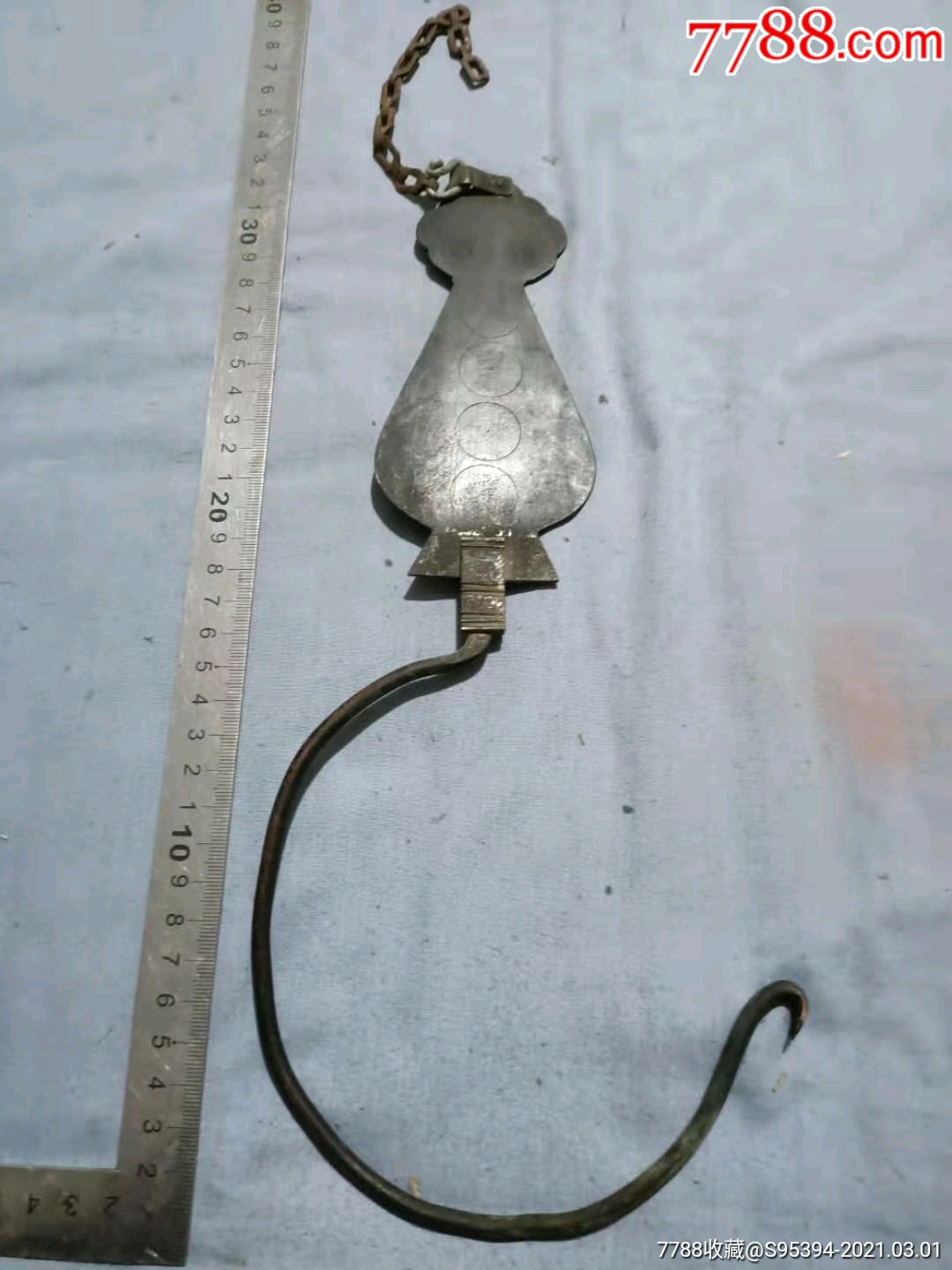 清代铜门帘钩高31cm