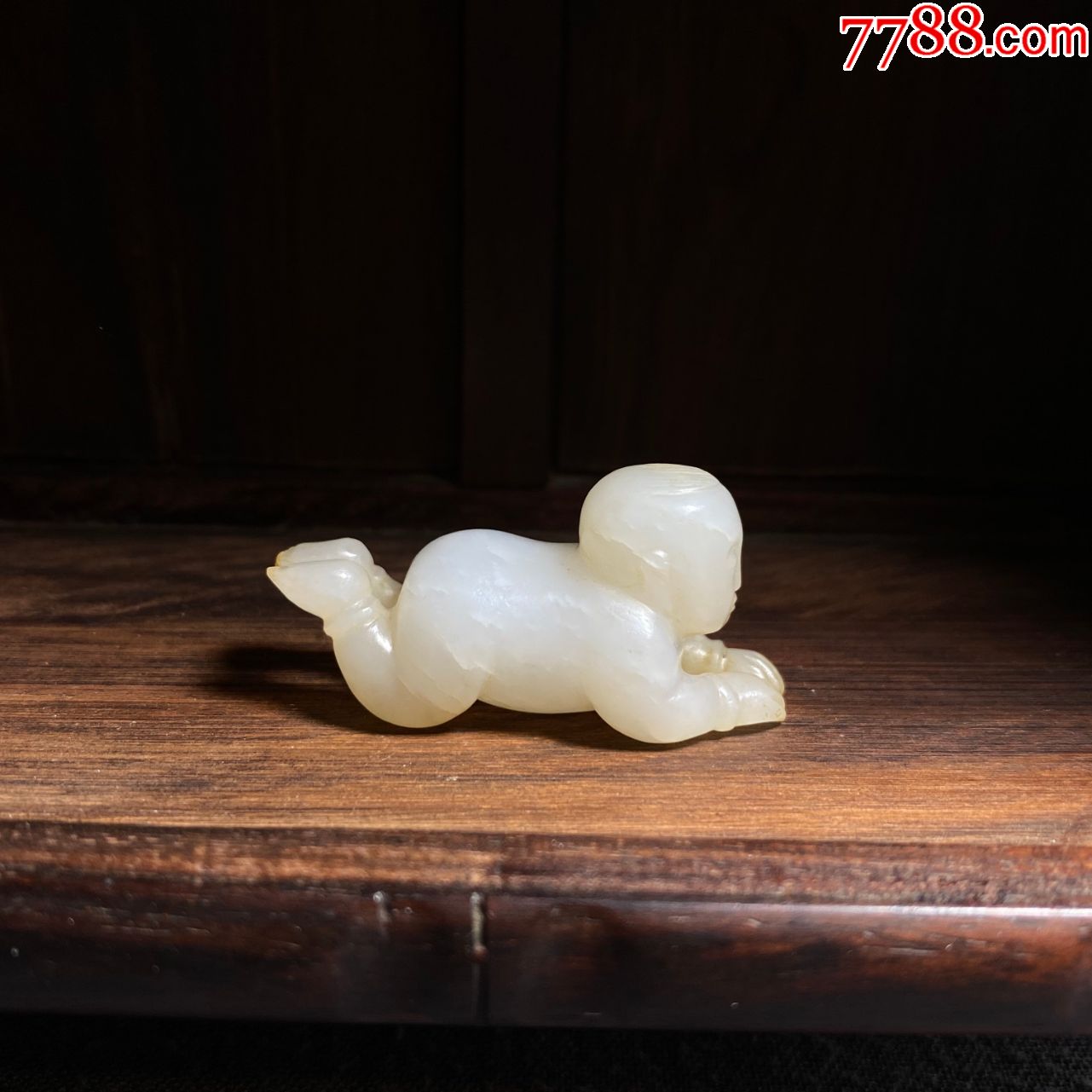 清早期-和田玉籽料白玉童子挂件吊坠-老玉雕卧童-白玉四喜童子
