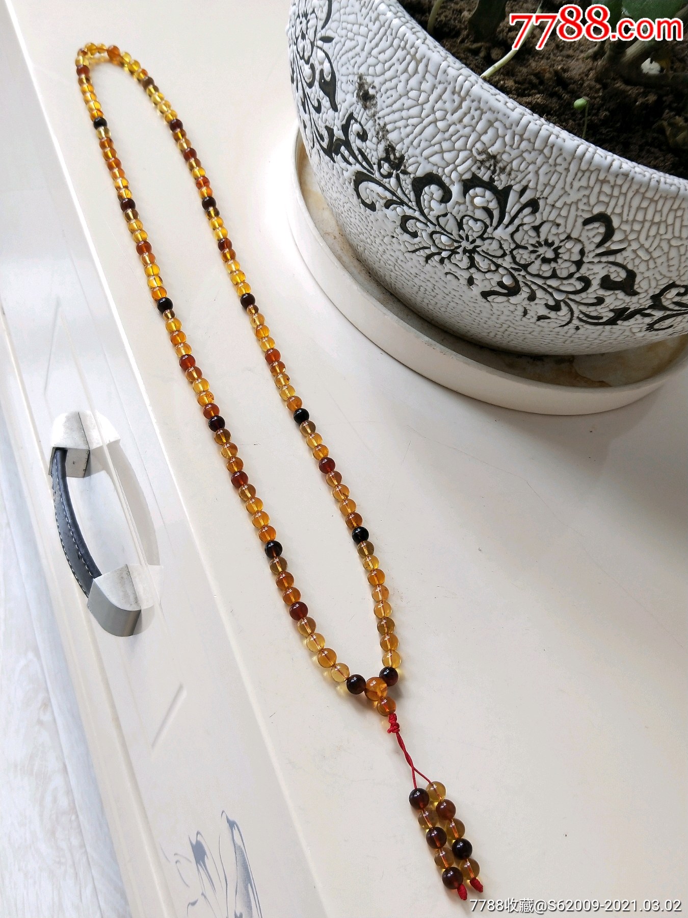 原矿天然琥珀珠串项链120粒一串