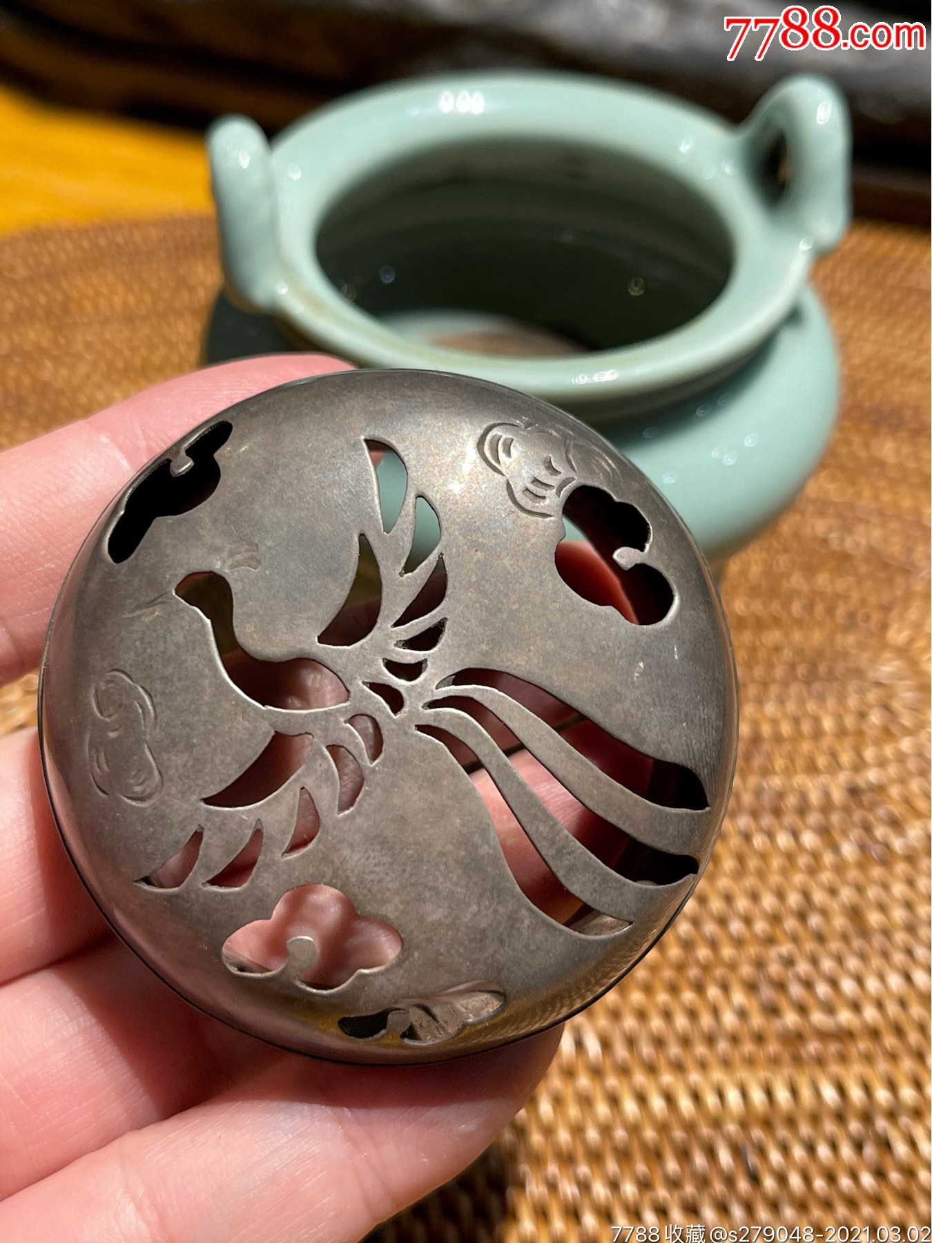 日本青瓷香薰炉纯银盖_香炉/香器_第8张_7788钟表收藏