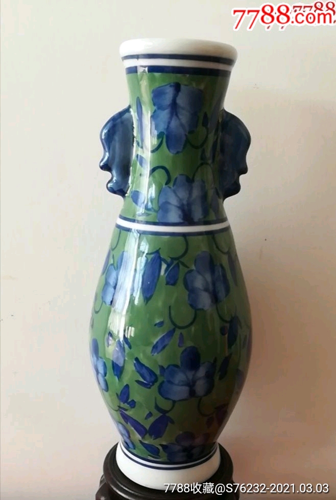 绿釉青花双耳瓶_彩绘瓷/彩瓷_收藏价格_鉴定交易_7788瓷器网