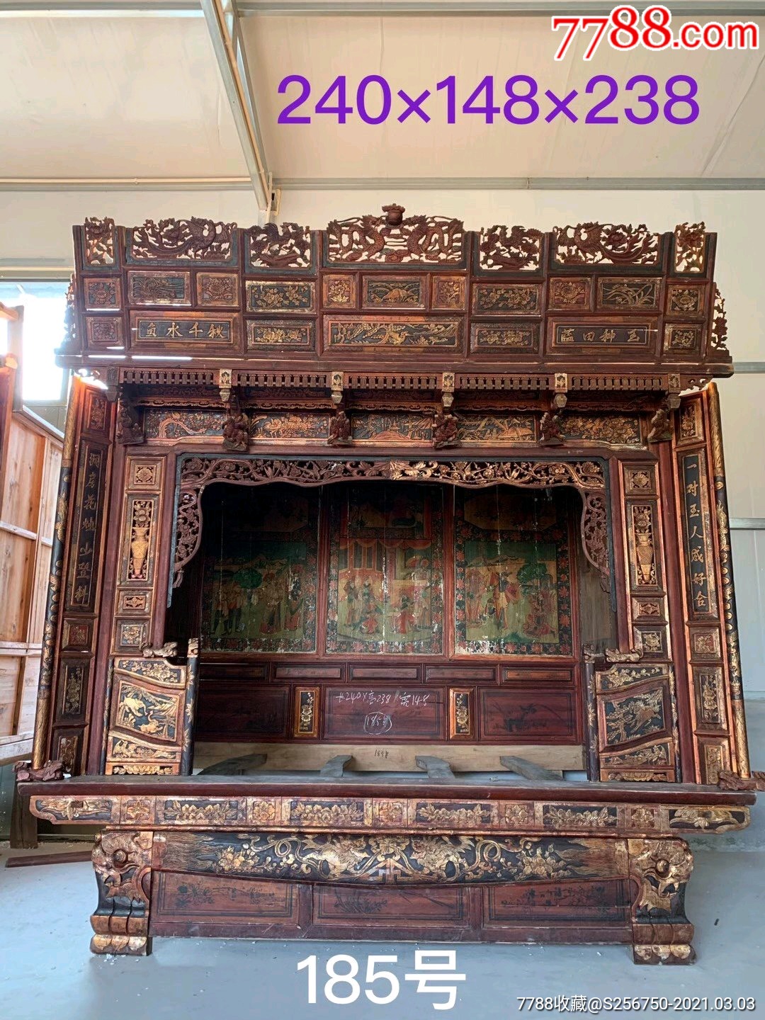 民国时期千工床纯手工满工雕刻双龙戏珠凤凰戏牡丹喜鹊登梅吉祥如意