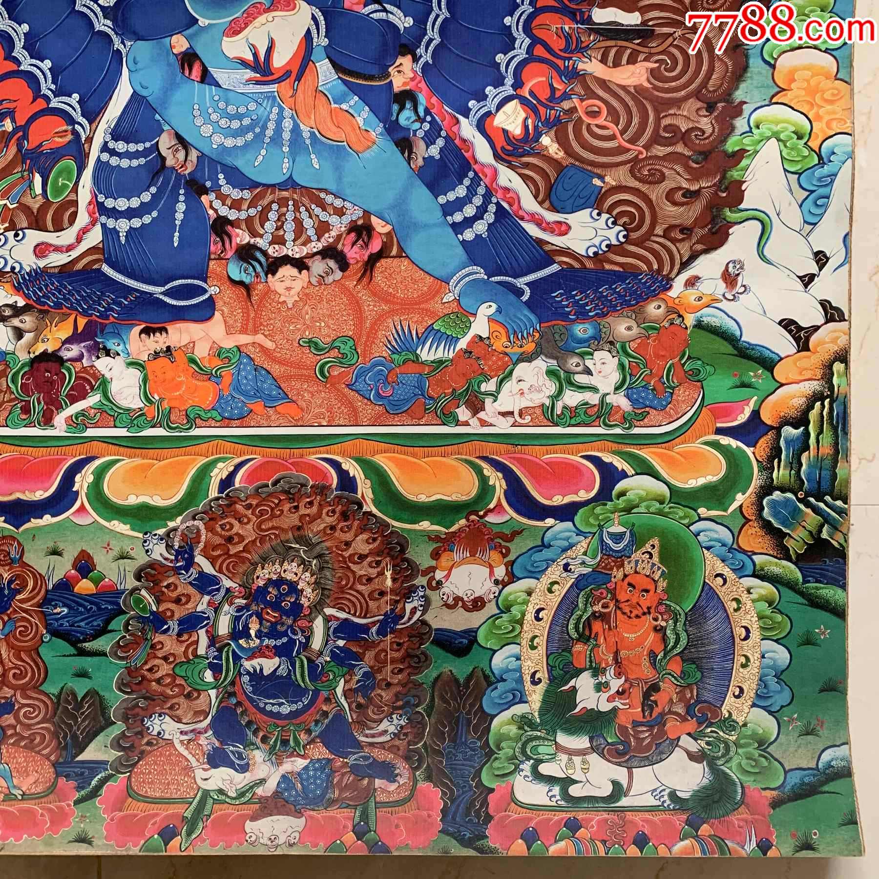 西藏唐卡时轮金刚唐卡-大黑天唐卡玄关装饰画佛像佛堂挂画坛城唐卡