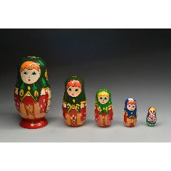 西洋古董苏联复古木质俄罗斯老套娃五层彩绘漆器小盒子节日礼物
