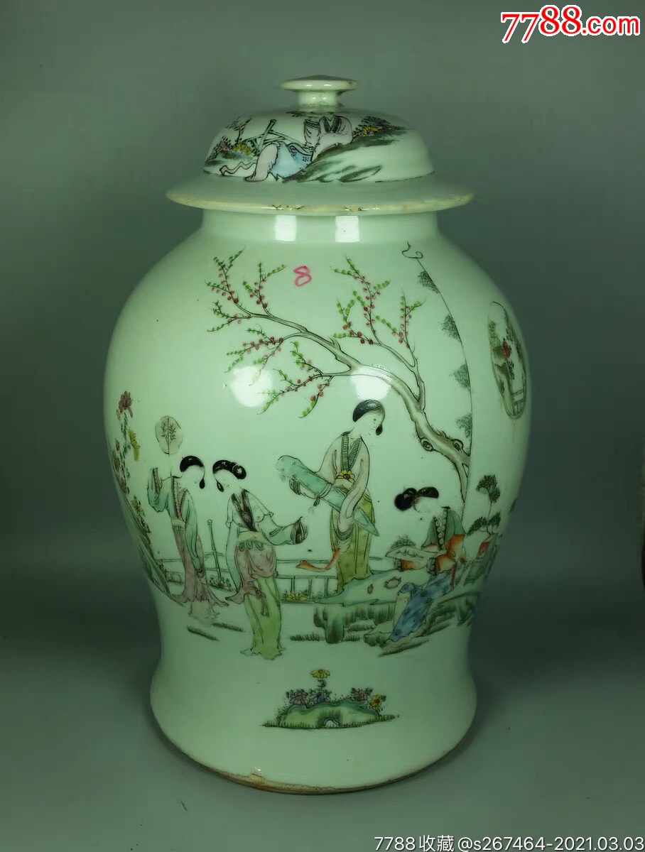 民国瓷器谭镇坤作粉彩仕女纹将军罐-价格:9999元-se78675824-彩绘瓷