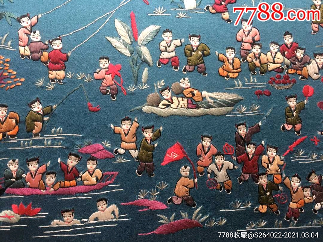 精工老绣百子图-苏绣画-7788股票收藏