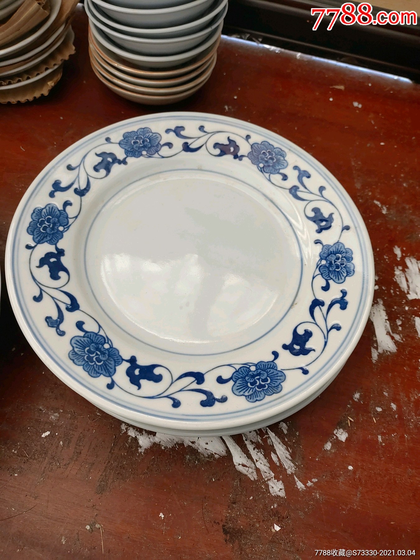 80年代左右,景德镇青花芙蓉盘子6只合售