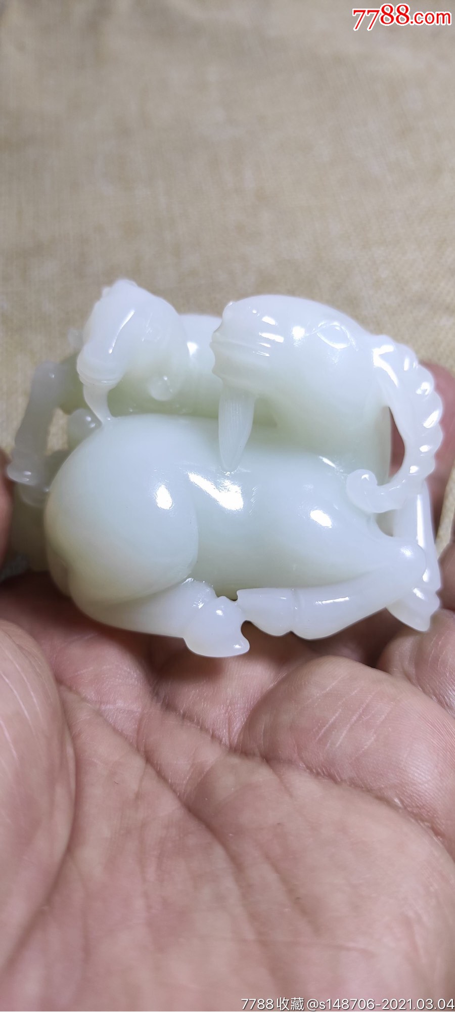 旧藏重器和田羊脂白玉三羊开泰小摆件