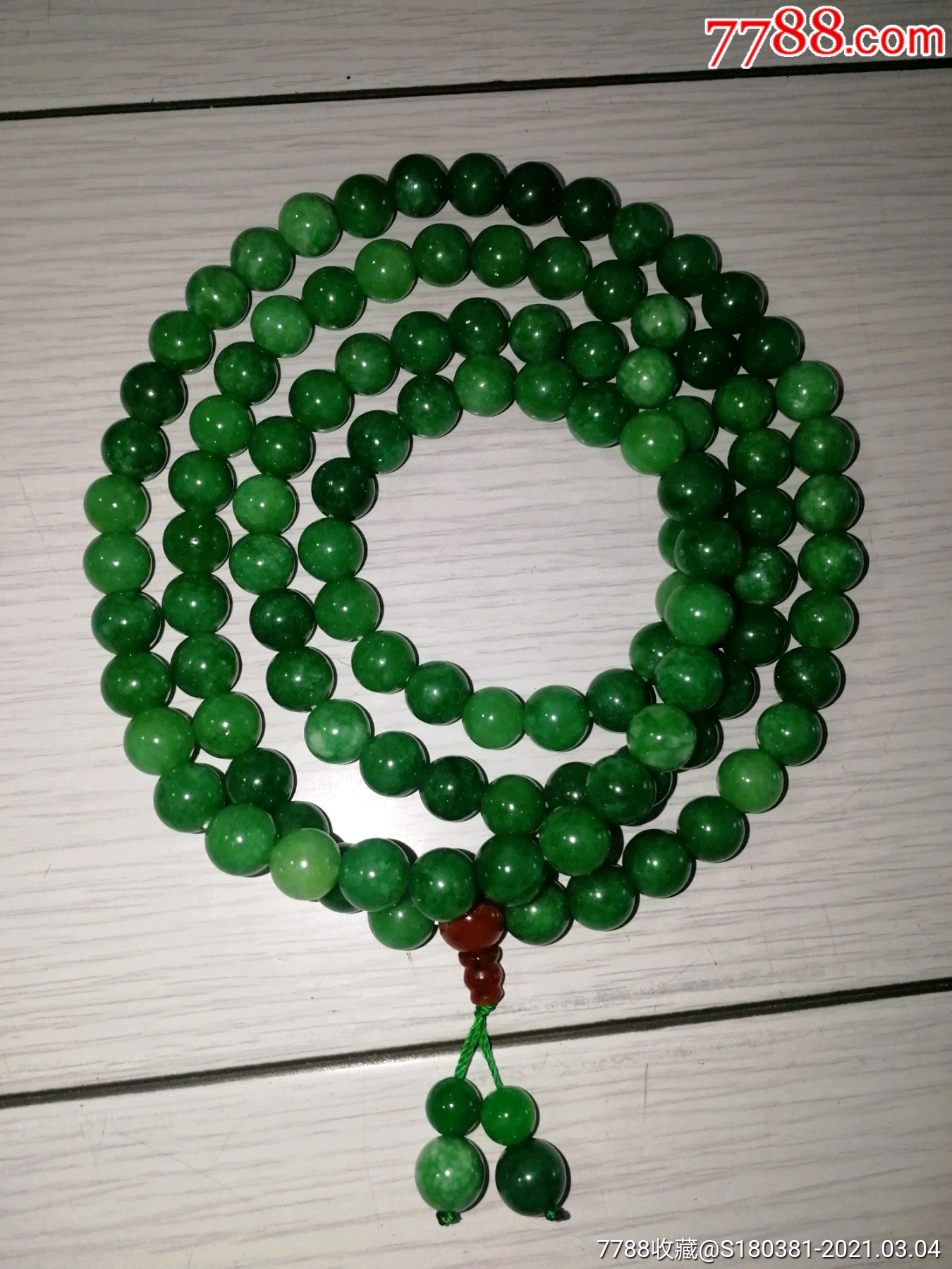 翡翠干青圆珠108文玩手链手串男女款绕手5圈绿色玉石圆珠手串