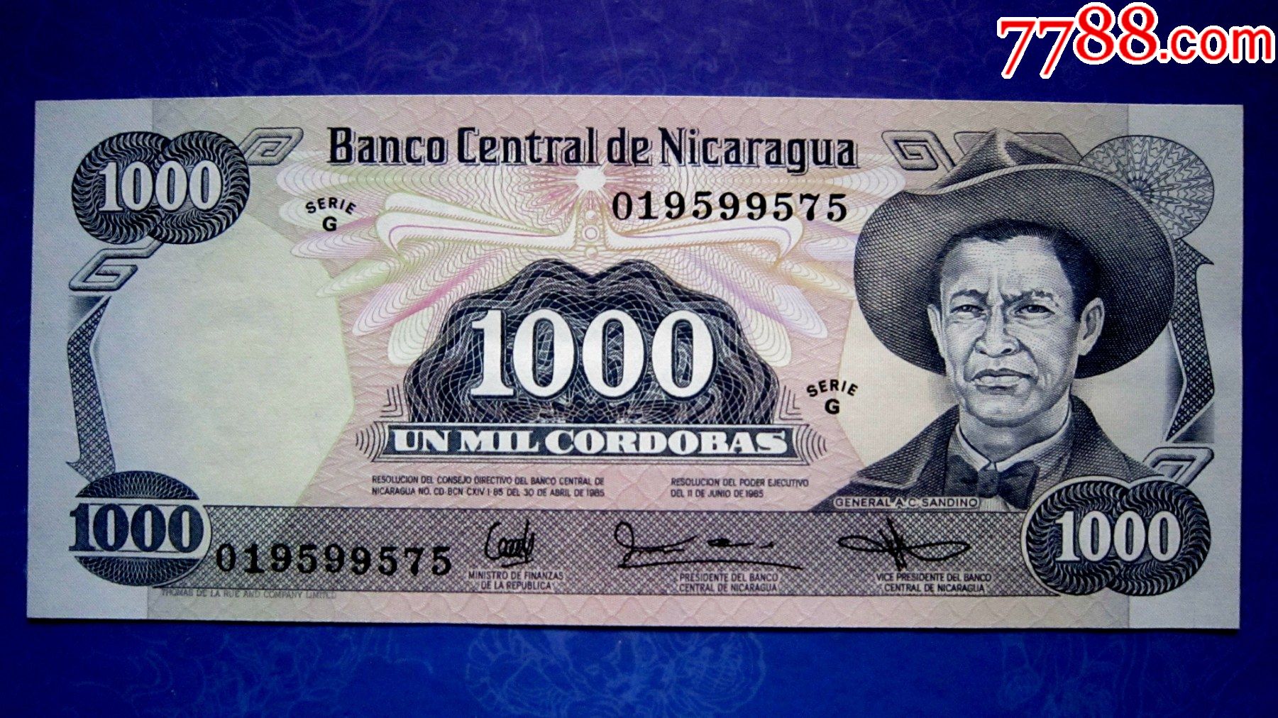 【包真精美外钞】尼加拉瓜1985年1000科多巴【水印金属线超强荧光三重