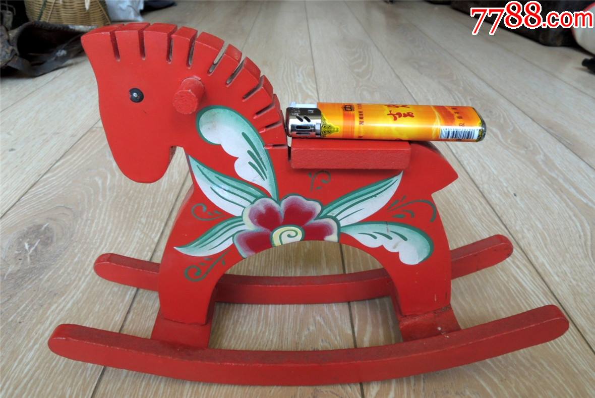 老玩具收藏2103-早期小号红漆摇摇木马玩具摆件-小巧可人
