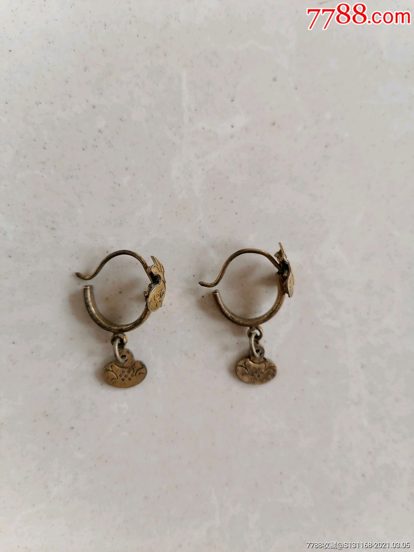 铜鎏金耳环一对-价格:900元-se78706827-耳钉/耳环-零售-7788收藏