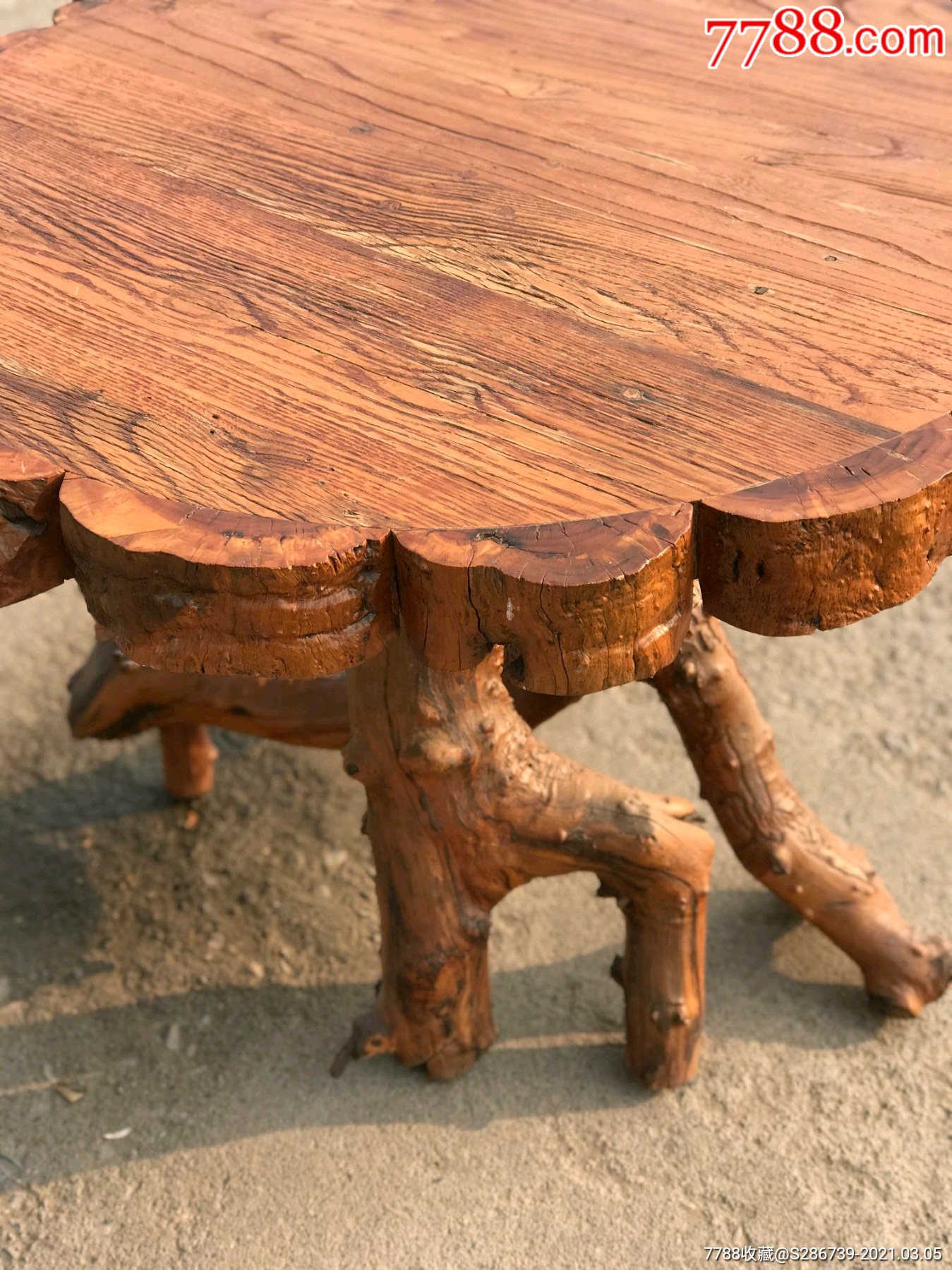 圆桌～创意圆桌造型独特,面板心榆木直径91cm高度65cm_第2张_7788工艺