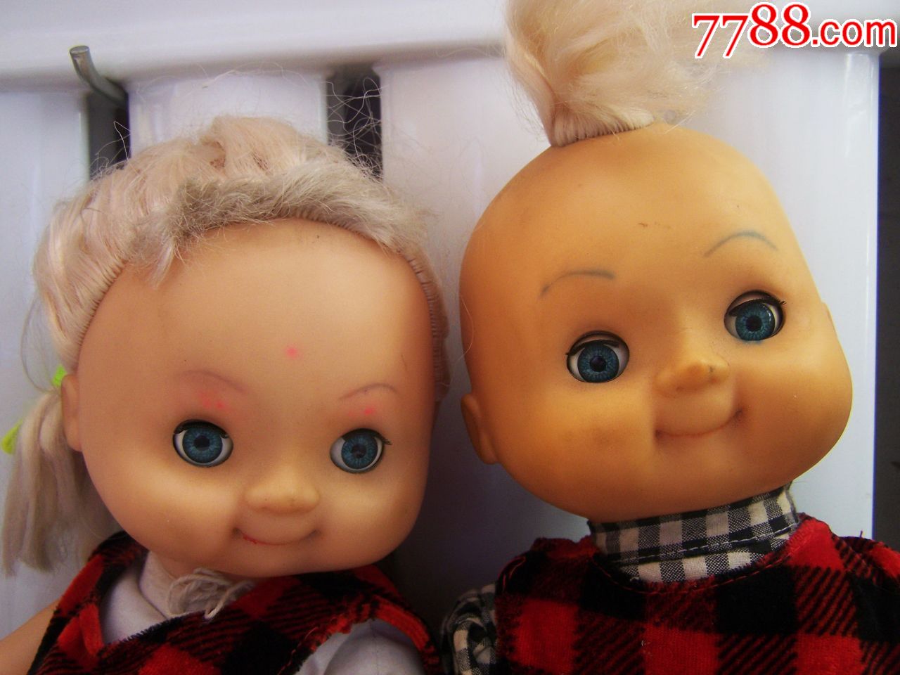 九十年代,可爱男娃女娃胶皮娃,一对,有玩具制造商,电话,传呼号,少见