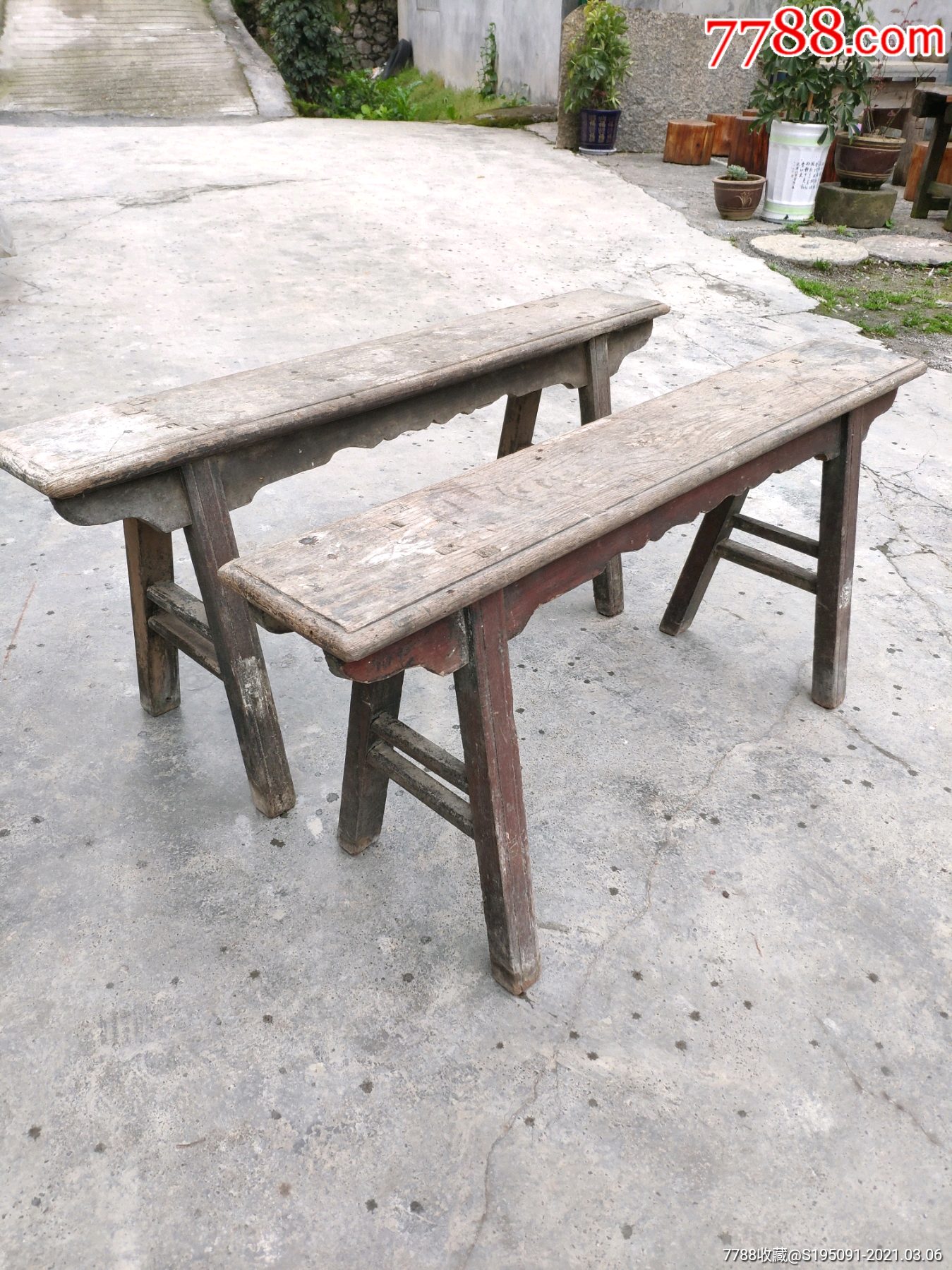 民国大号牙板长板凳一对